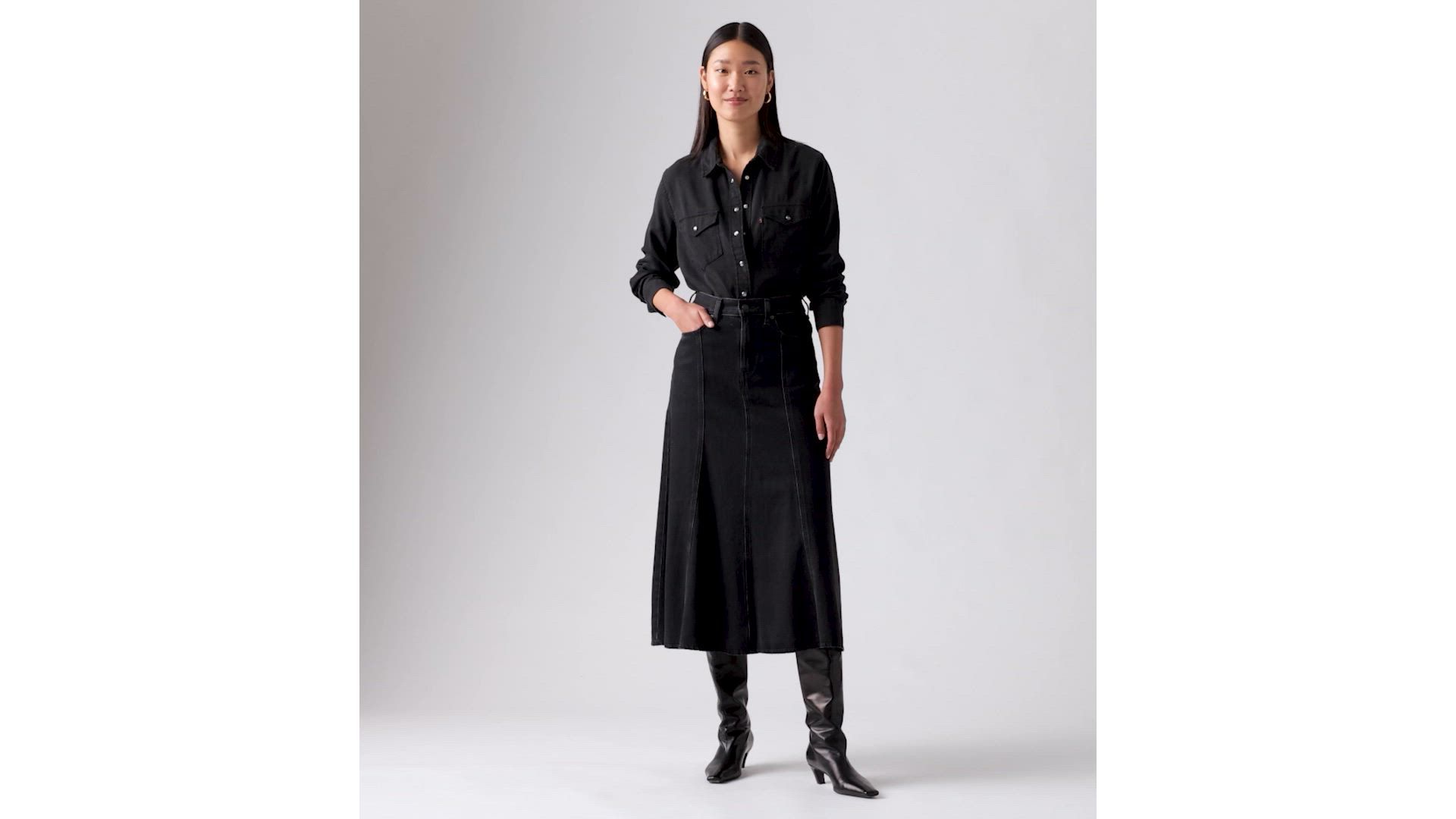 ★E.B.M★ Flare Fit Skirt EMO1WSK030 LE3NO Womens Basic Versatile Elastic Waist Flared Skater Skirt