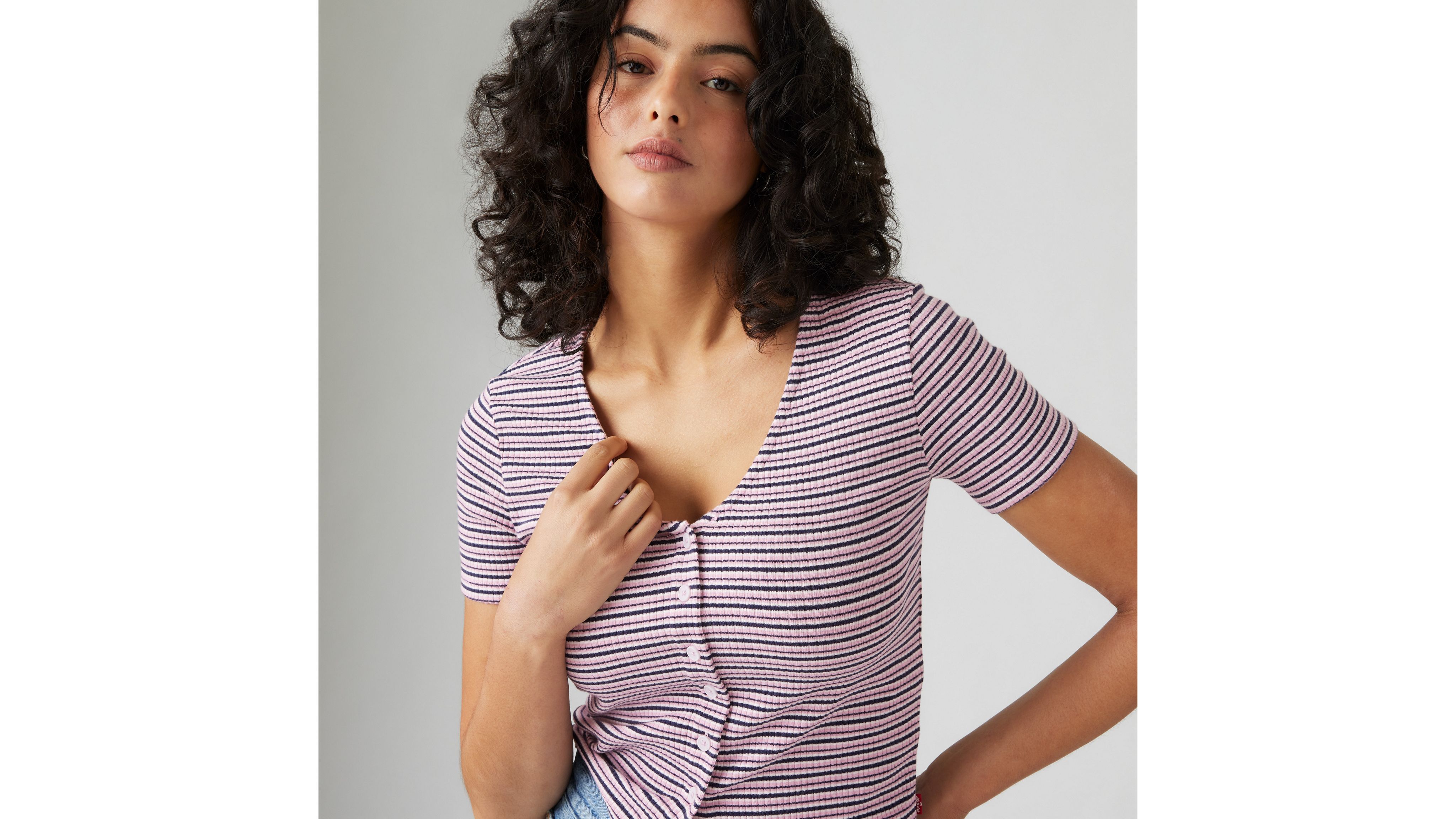 Levi's Muse Short Sleeve T-shirt In Pontoon Stripe Fragrant Lilac