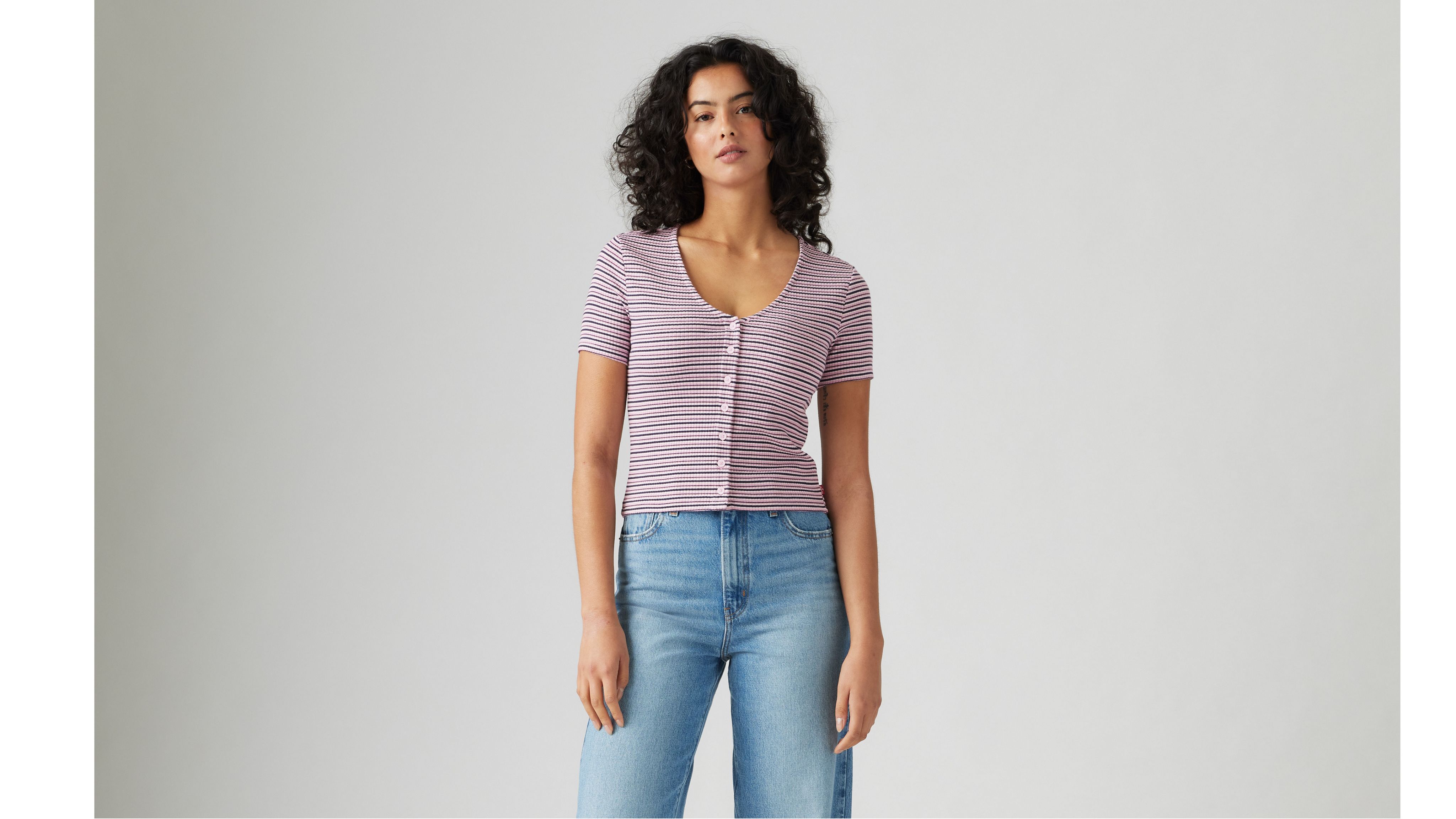 Levi's Muse Short Sleeve T-shirt In Pontoon Stripe Fragrant Lilac