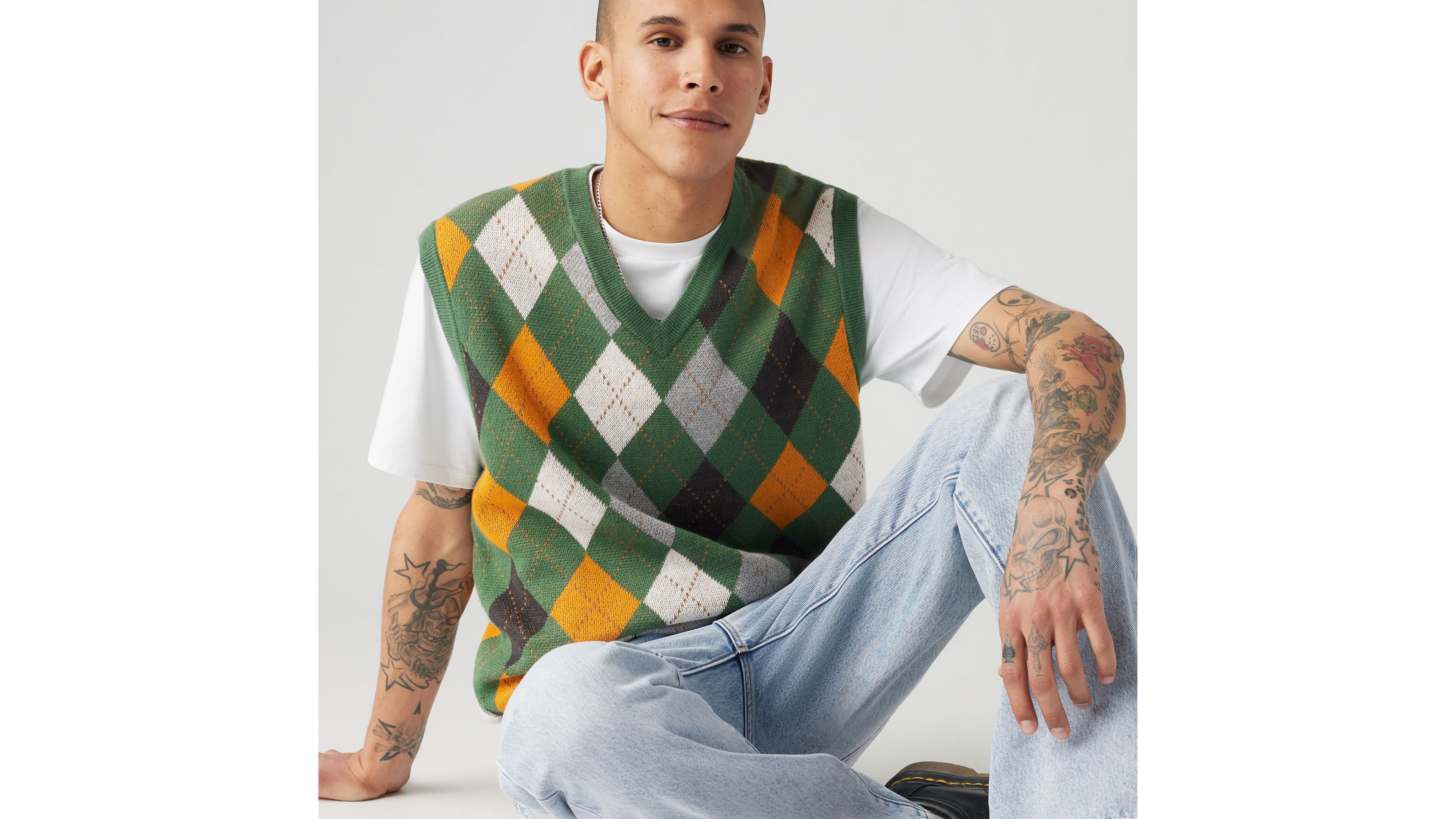 Levi's Skyline Sweater Vest In Anders Argyle Myrtle