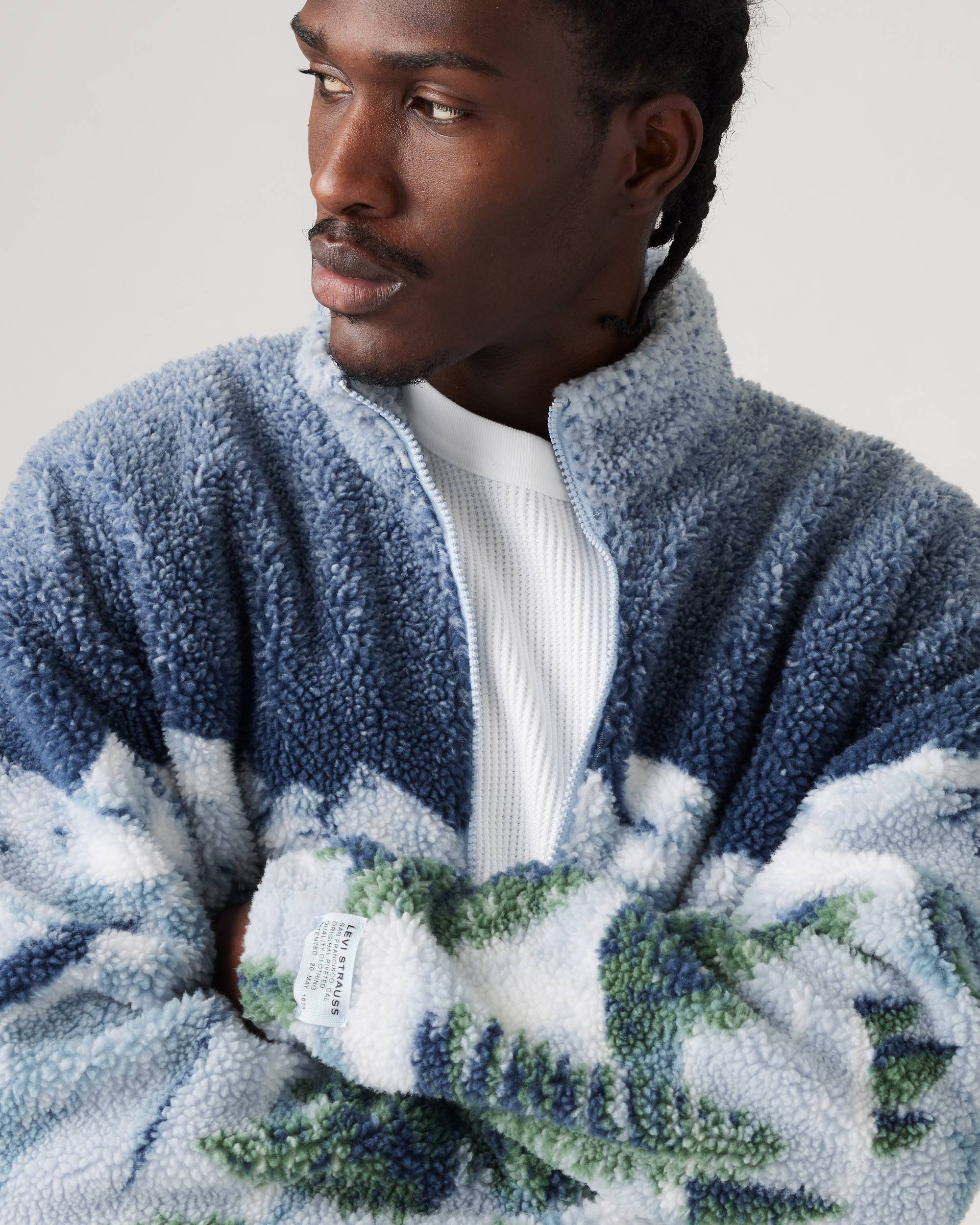 Jacquard Sherpa Full Zip Sweater - Blue | Levi's® KZ Jacquard Sherpa Full Zip Sweater - Blue | Levi's® KZ