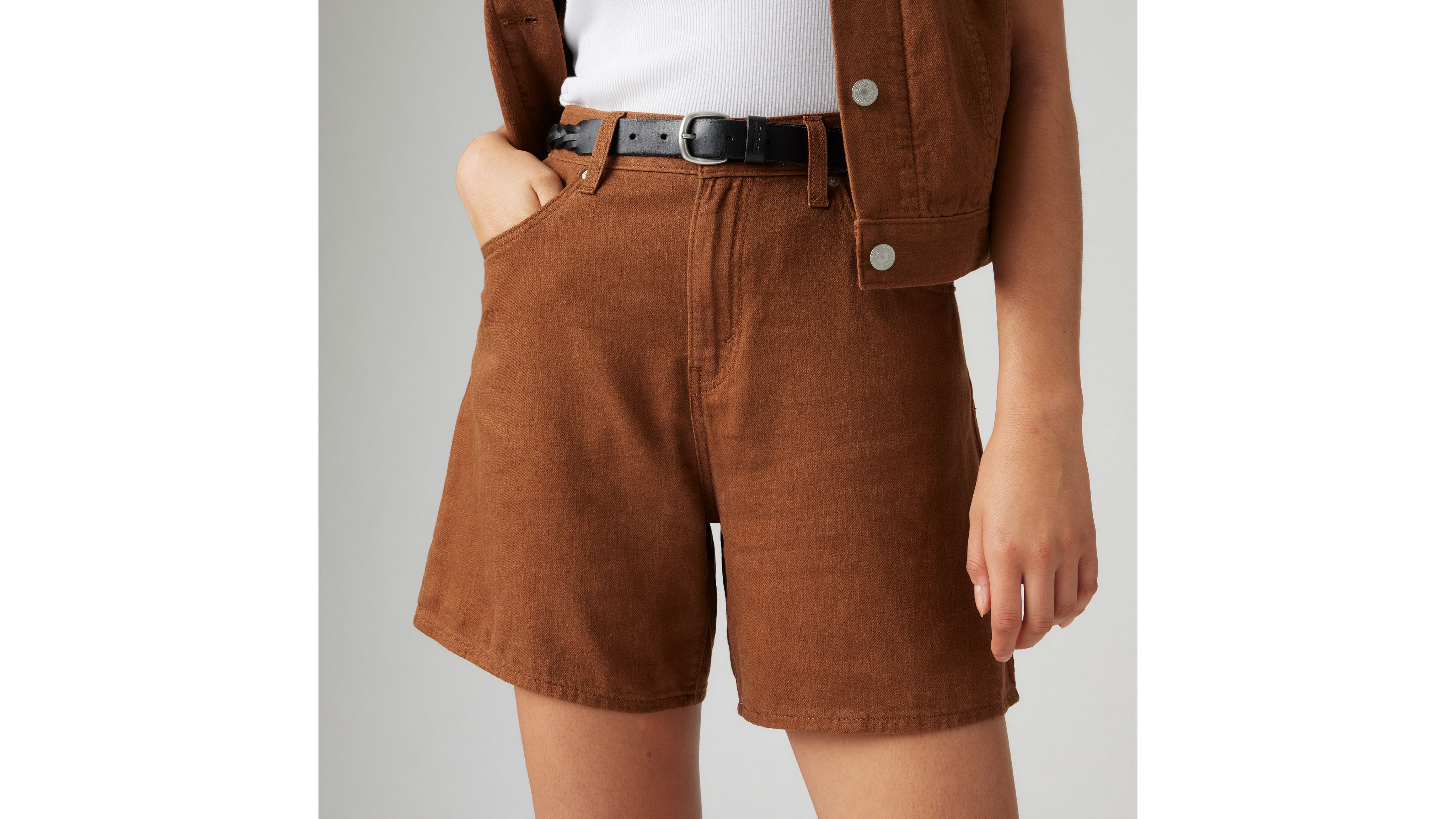 Levi's High Rise Baggy Cotton Linen Shorts In Sorrel Horse