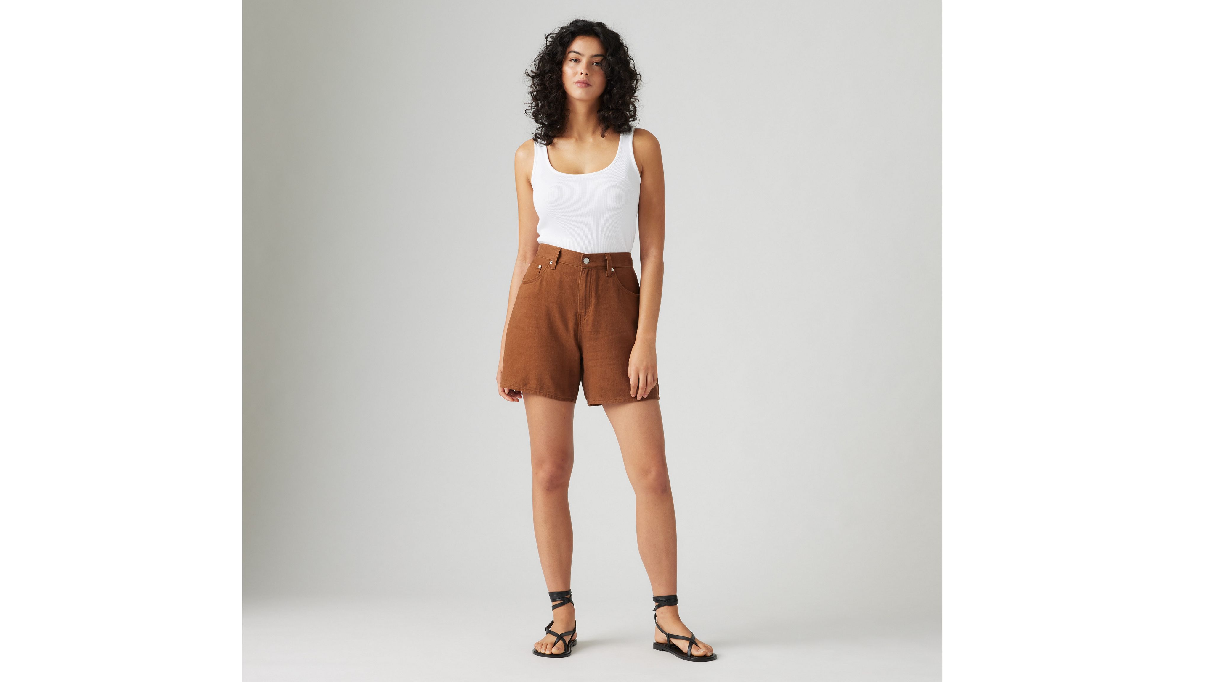 Levi's High Rise Baggy Cotton Linen Shorts In Sorrel Horse