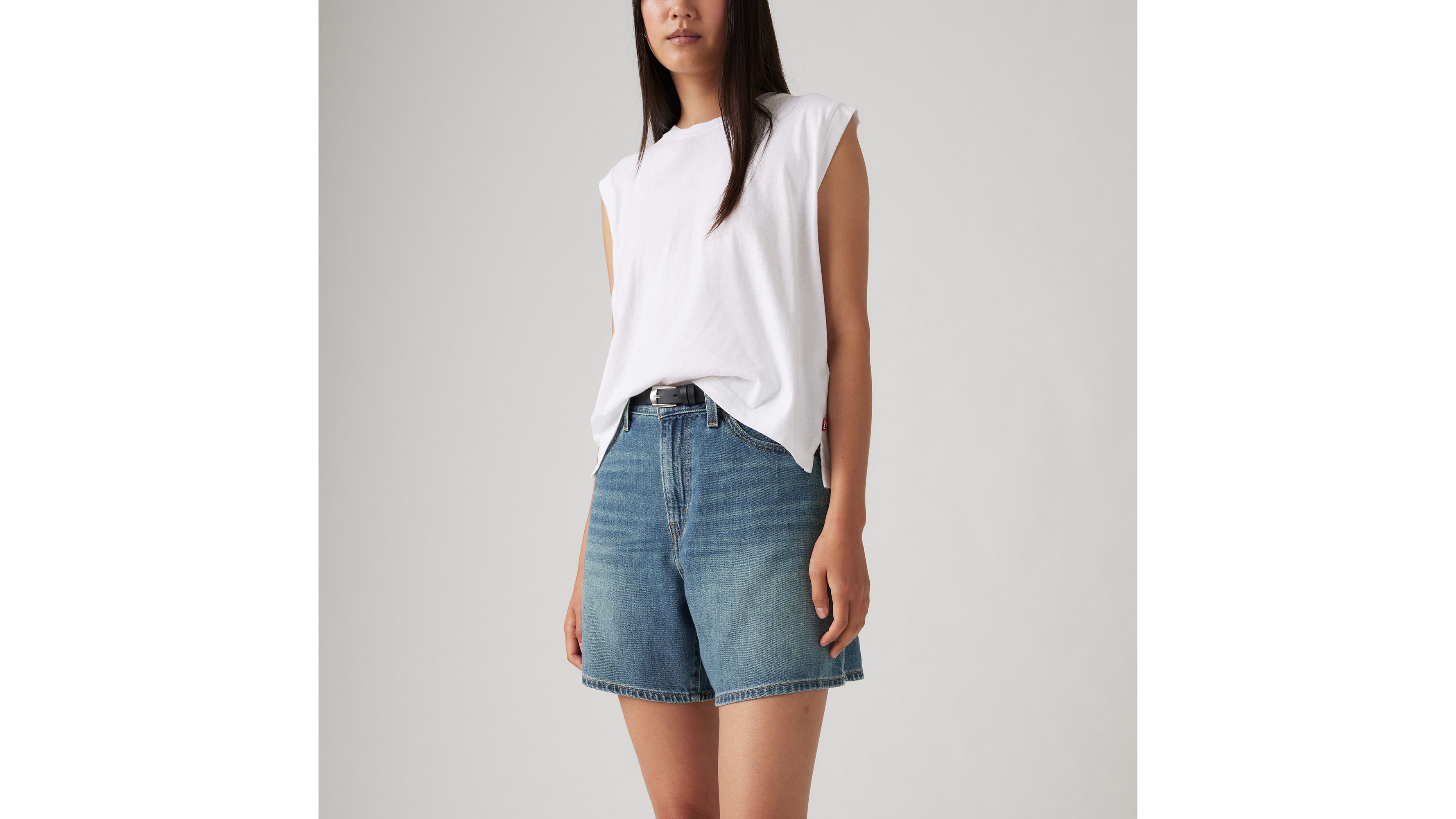 LEVI'S HIGH RISE BAGGY LINEN+ DENIM SHORTS 