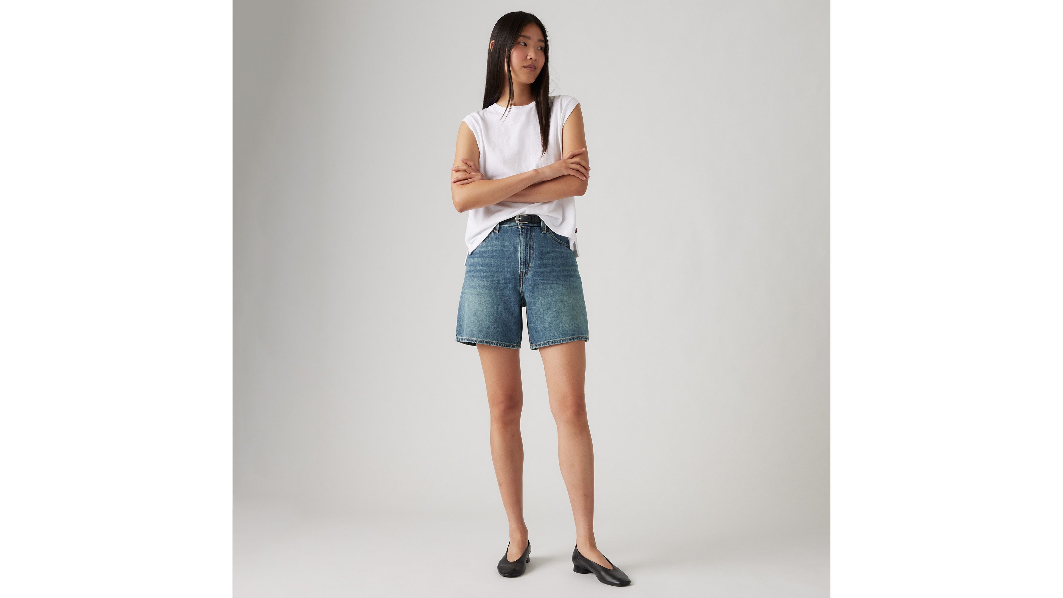 LEVI'S HIGH RISE BAGGY LINEN+ DENIM SHORTS 