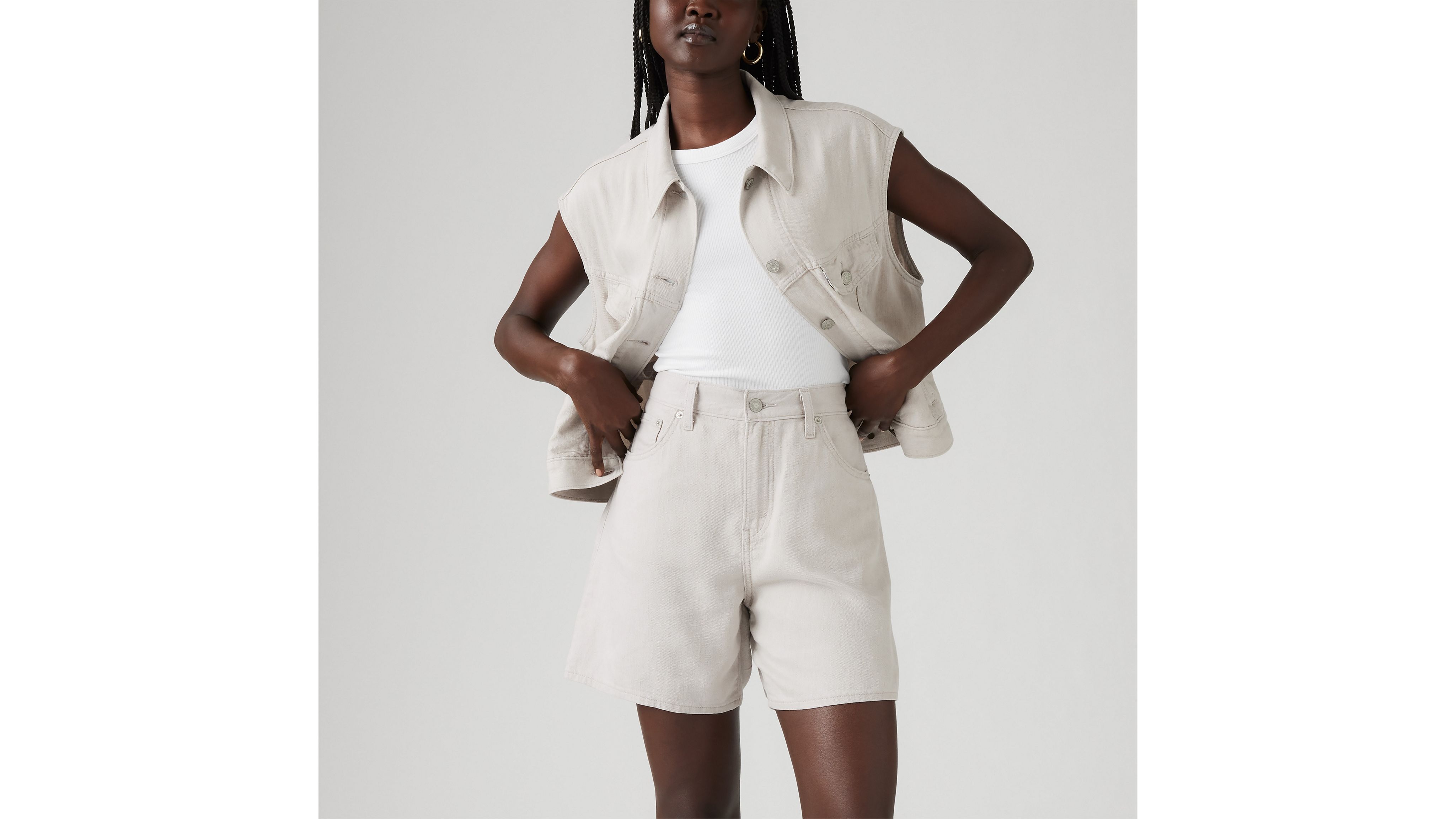 Levi's High Rise Baggy Cotton Linen Shorts In Linen