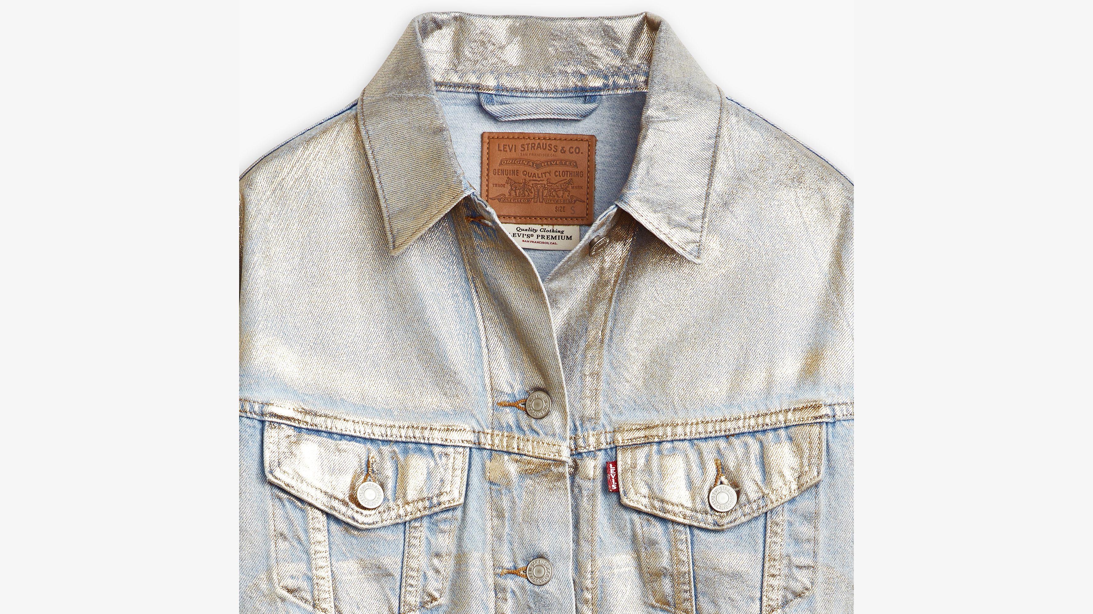 Light denim wash Levi’s store jacket with dragon back