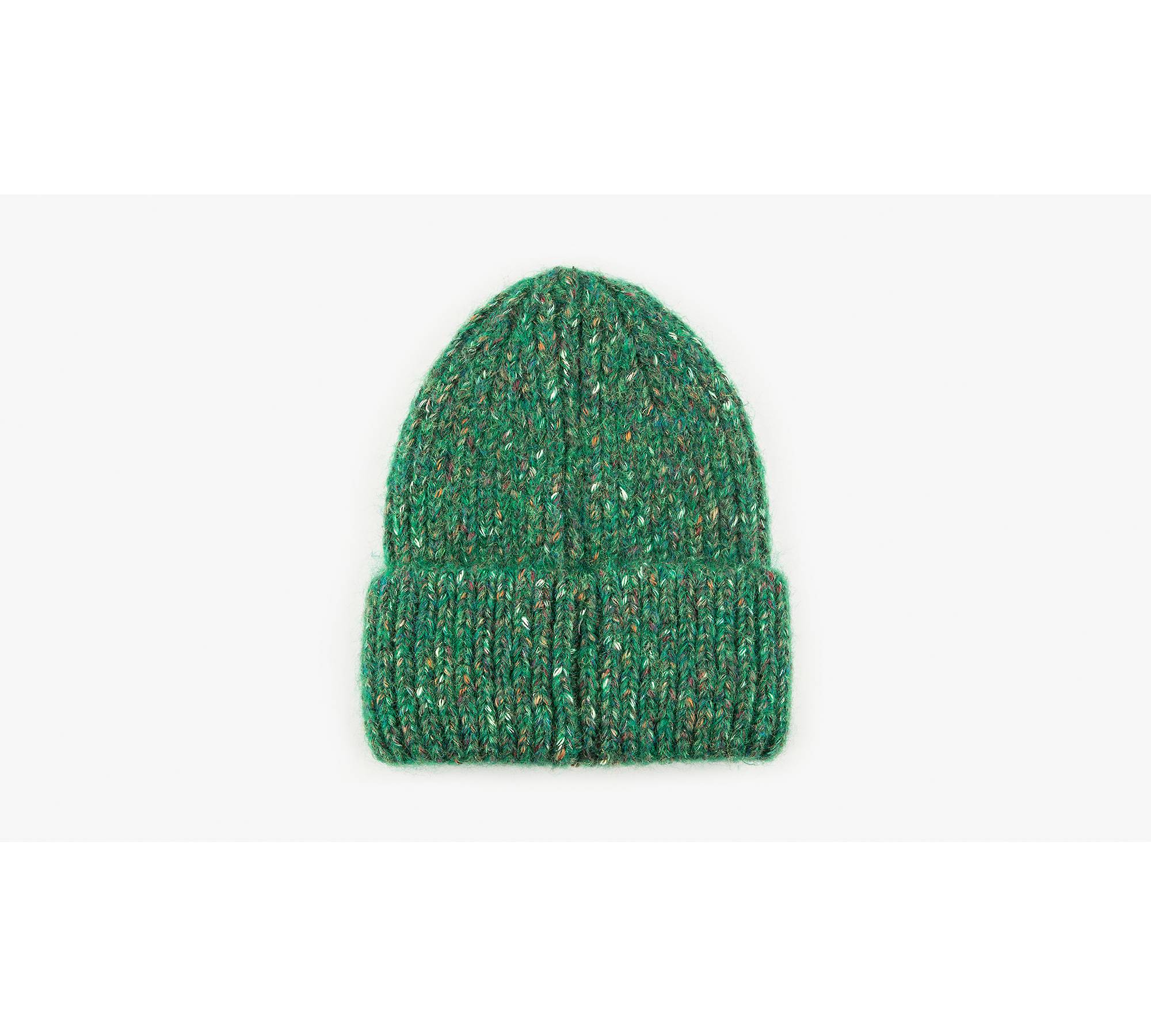 BOSS Men's Woven Logo Knit Beanie, Green Wood, ONE Size at