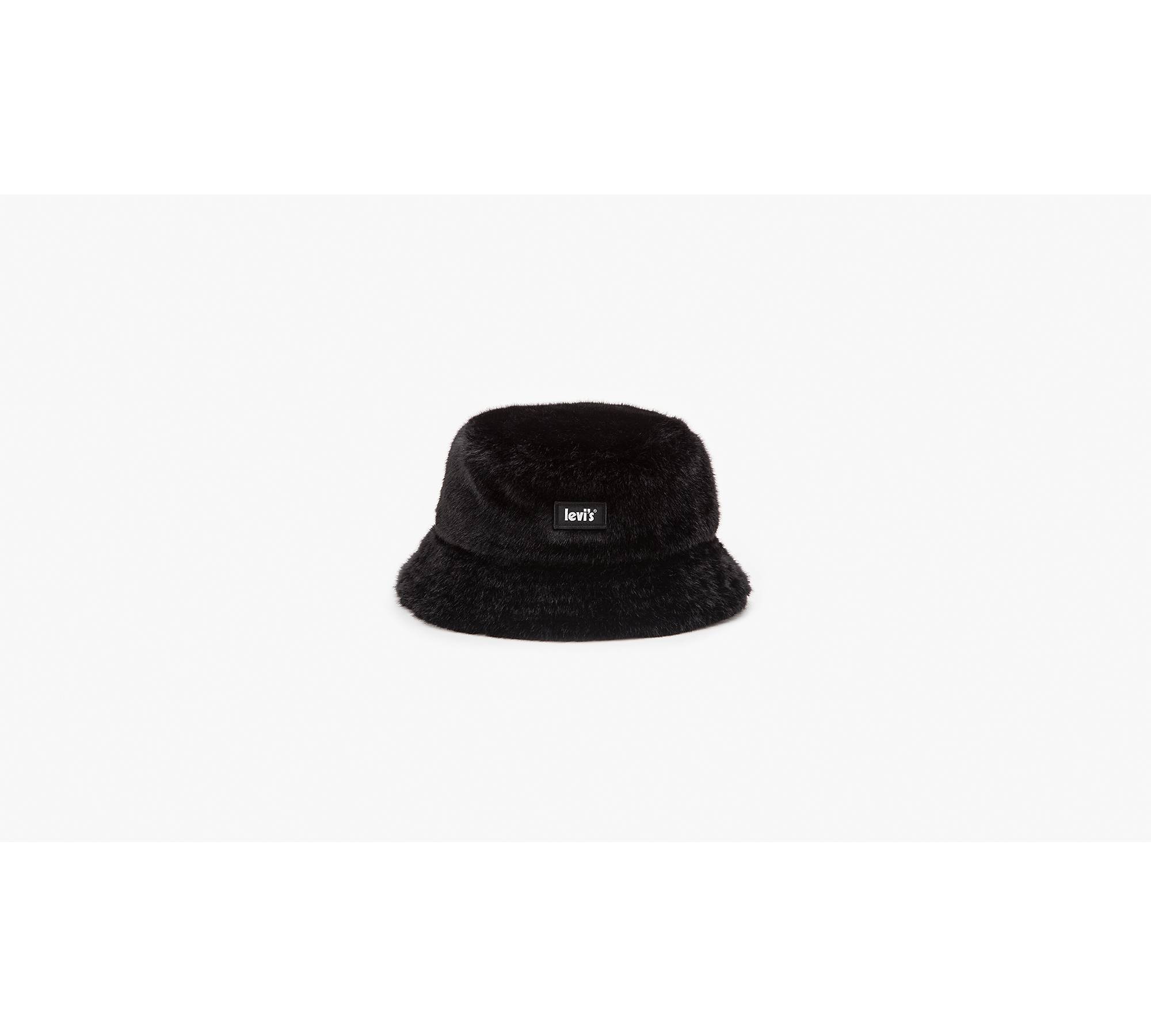 Faux Fur Bucket Hat - Black