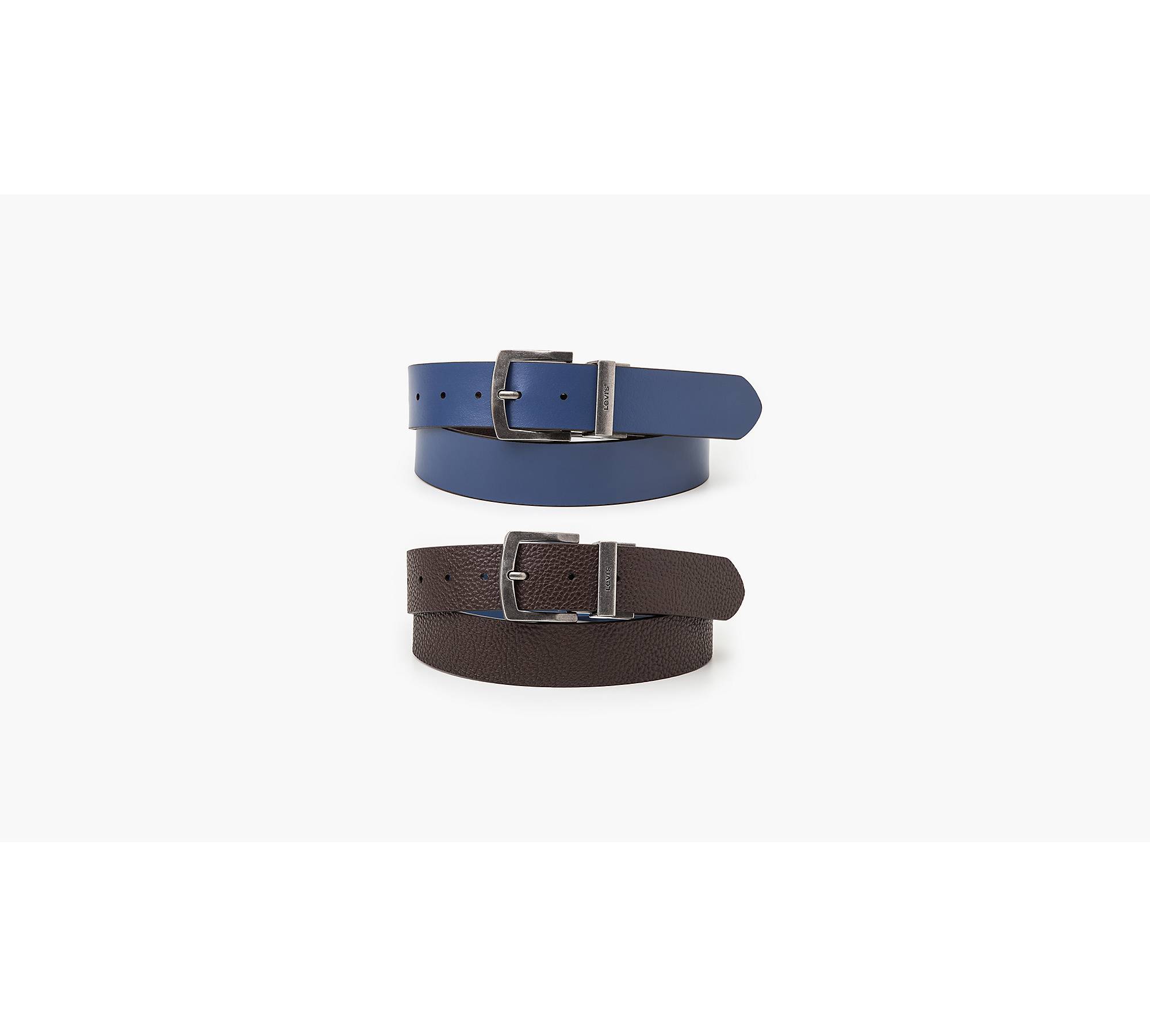 TH Monogram Buckle Two-Tone Adjustable Leather Belt