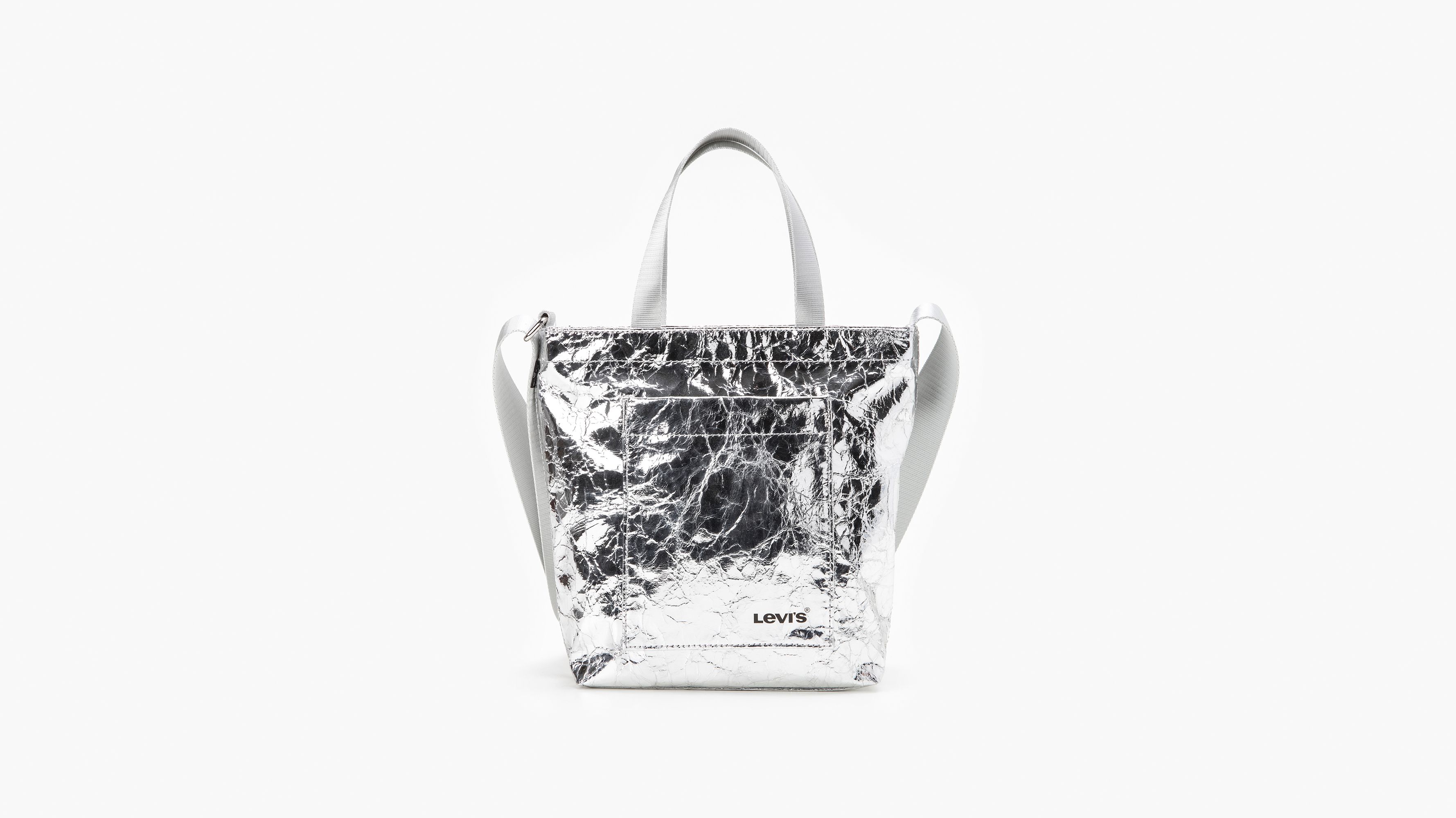 Silver mirror-effect shopper bag