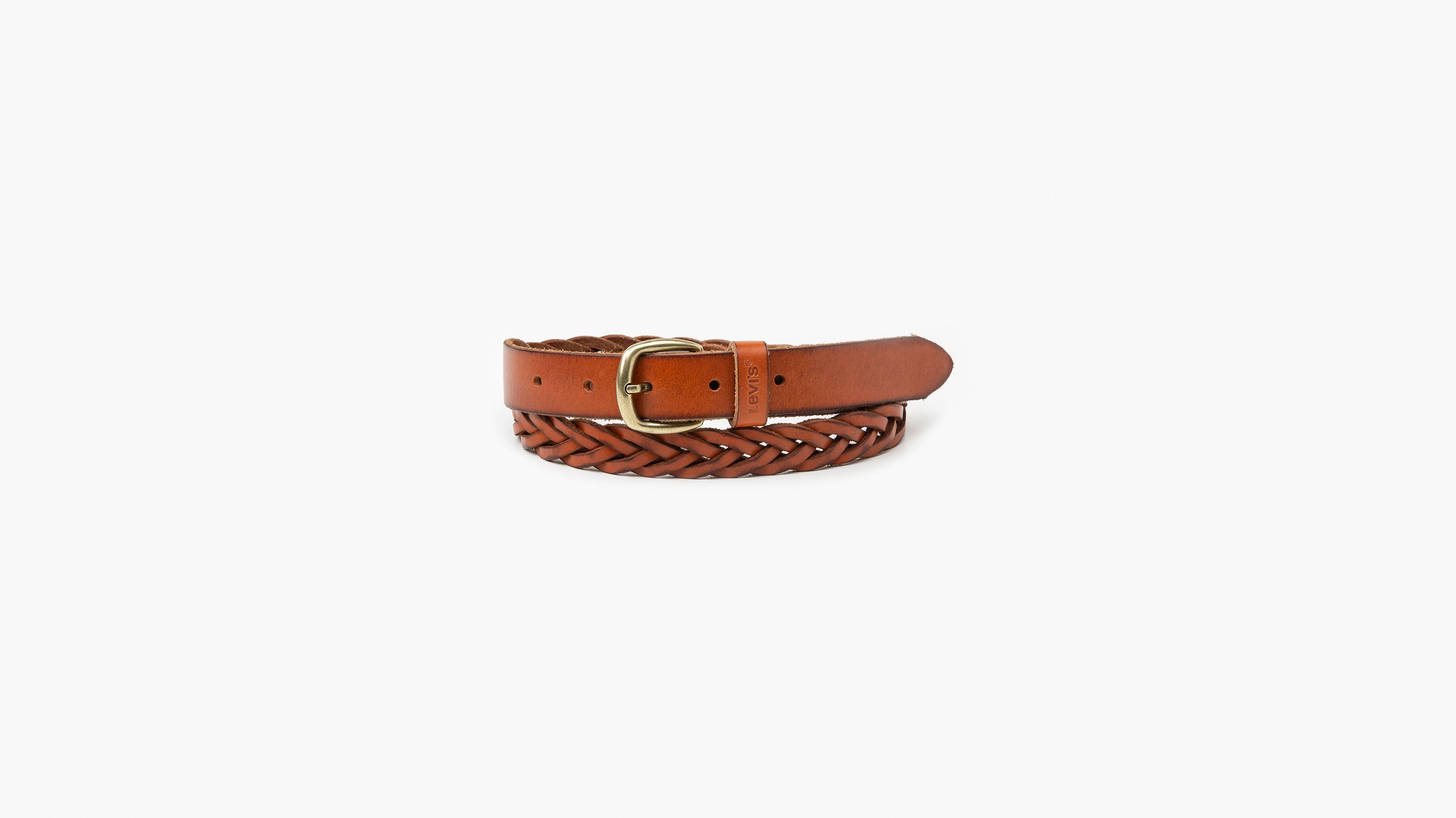 SOEUR Wavy Braided Edge Leather Belt, Brown, S