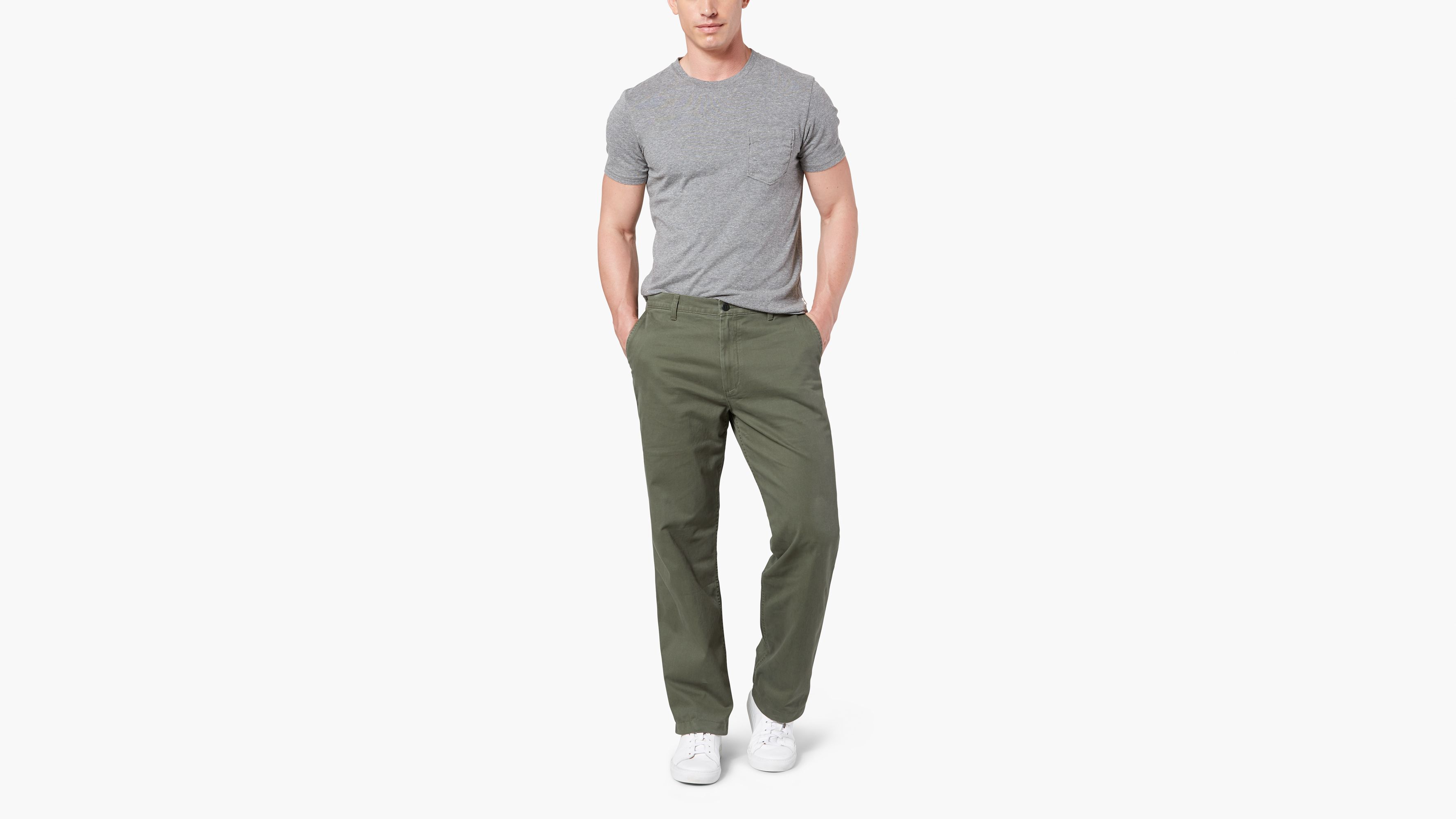 Washed Khaki Pants, Classic Fit - Green 