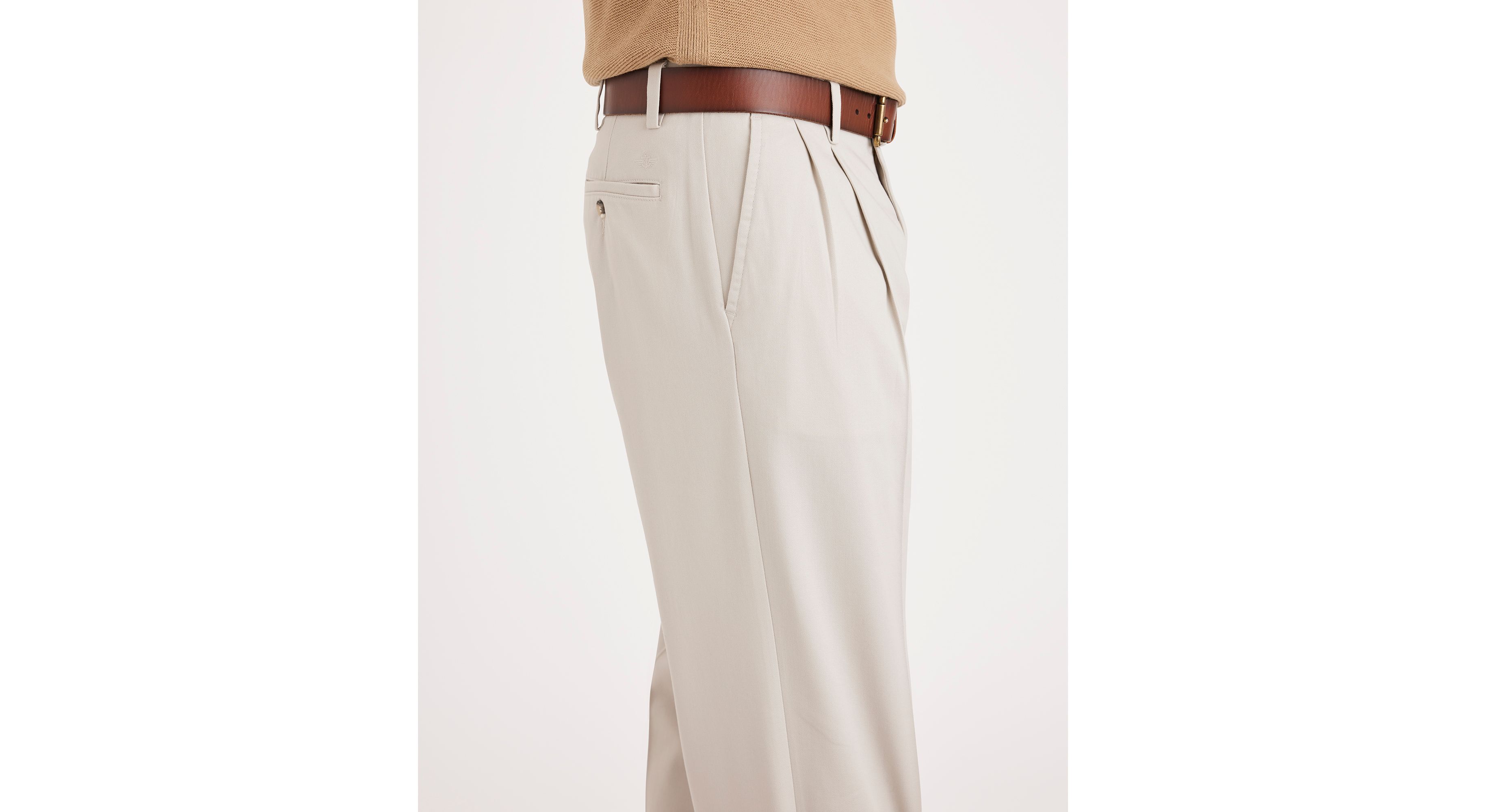 dockers men's easy classic pleated fit khaki stretch pants