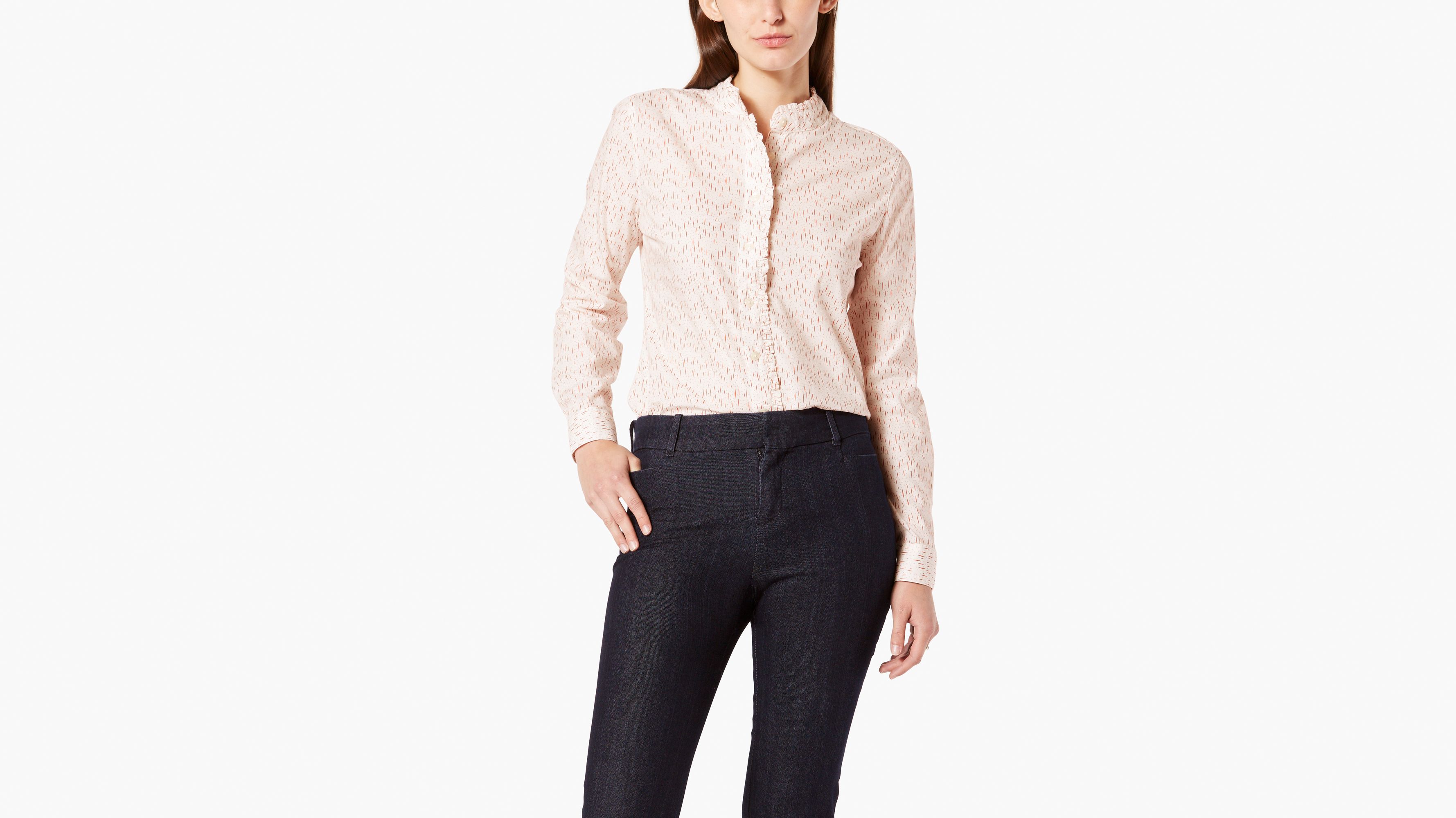 Image of Dockers Ruffle Neck Woven Shirt - Women's L