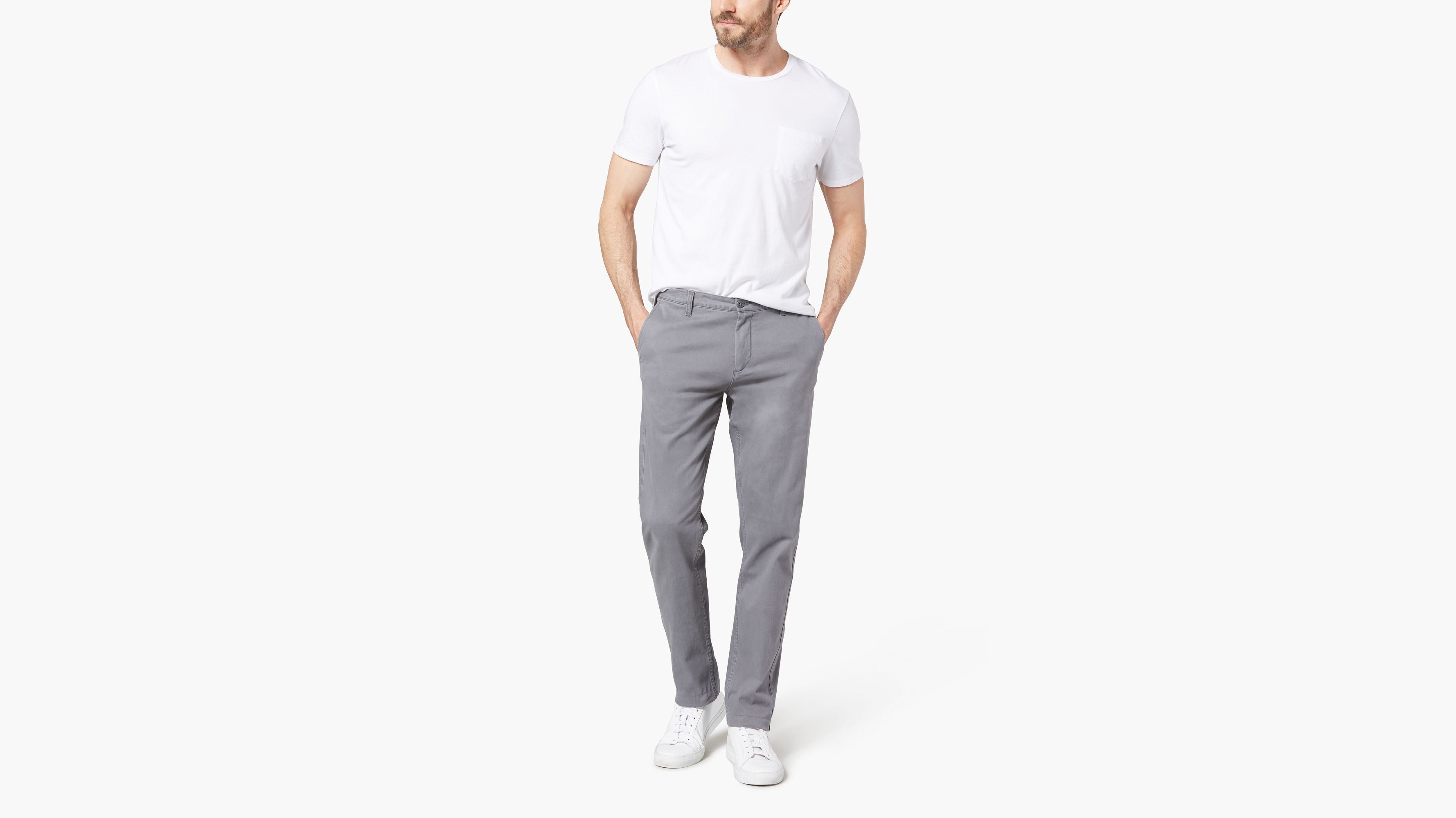 washed khaki pants slim tapered fit
