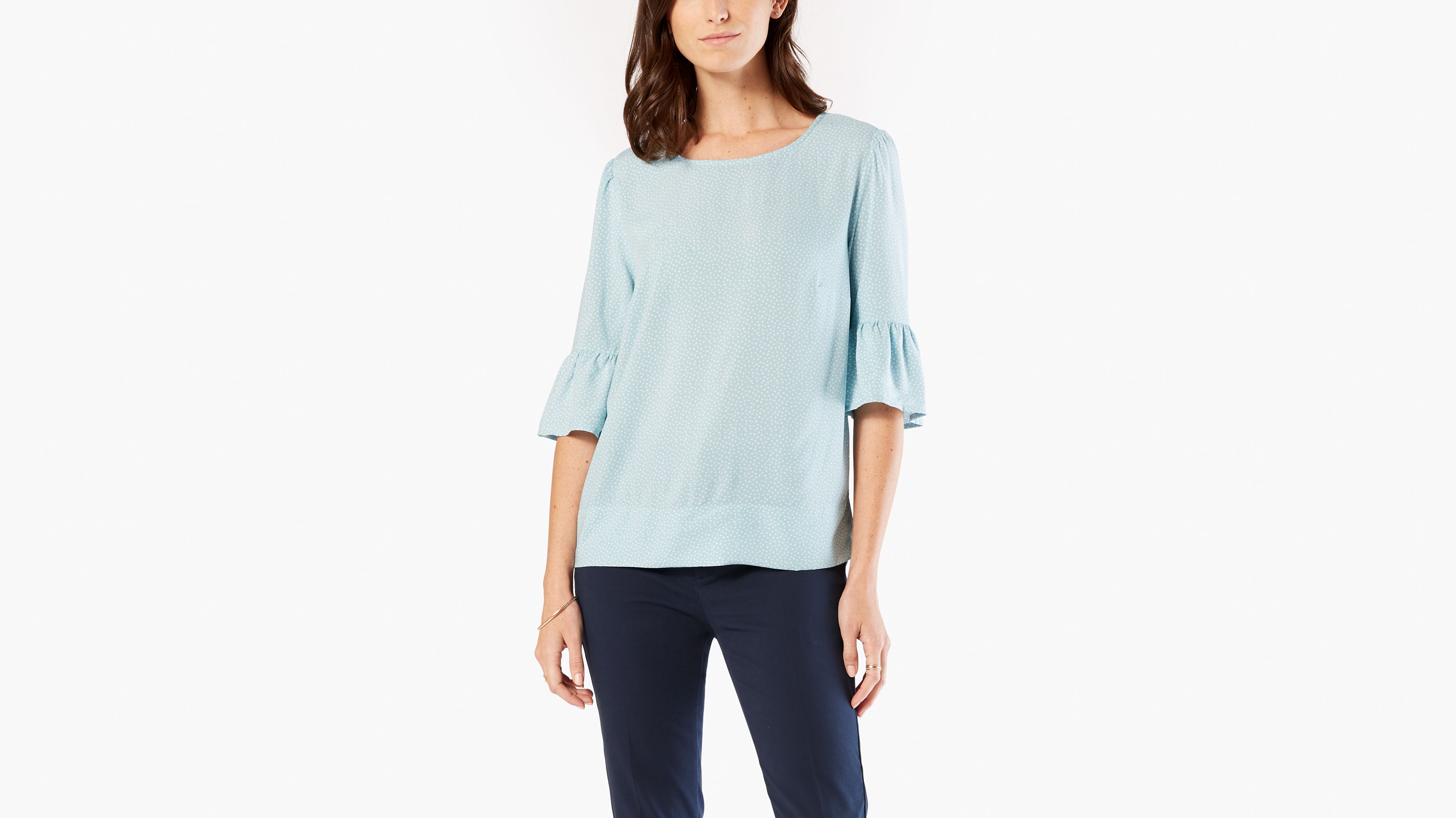 Image of Dockers Ruffle Sleeve Top Shirt - Women's S