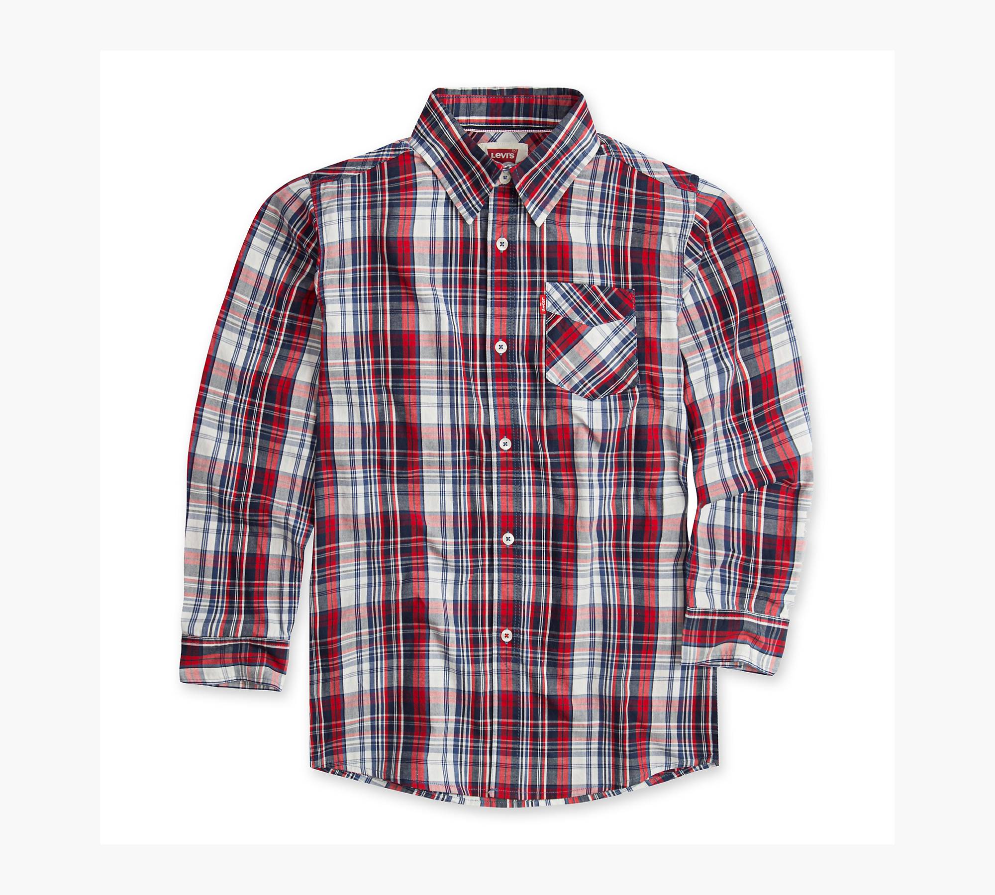Boys 8-20 Long Sleeve One Pocket Plaid Shirt 1