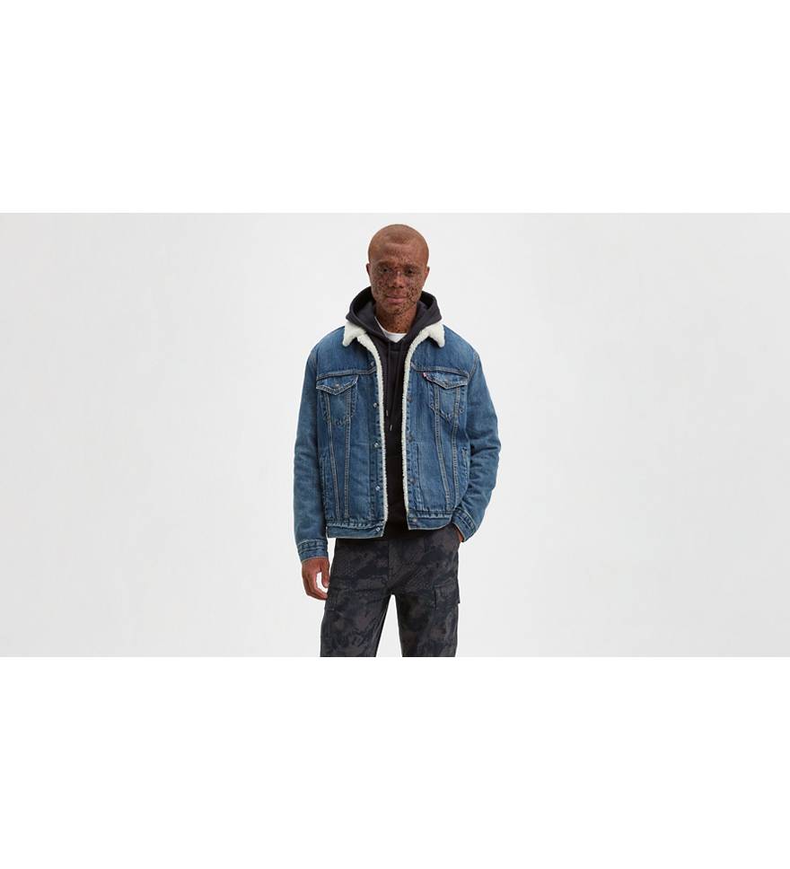 Levis Men's Sherpa Lined Hooded Jean Jacket