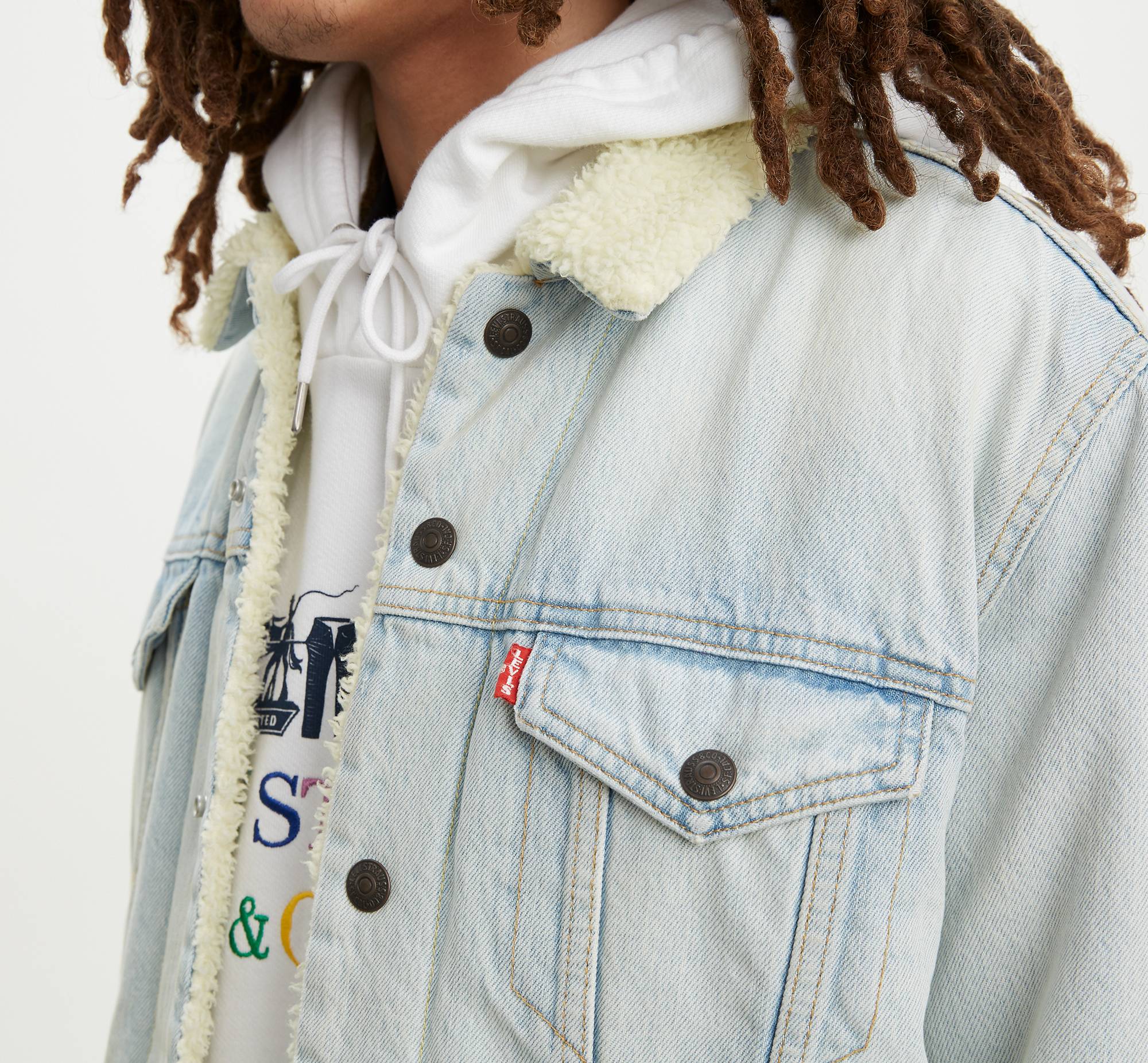 Sherpa trucker jacket light wash Clearance