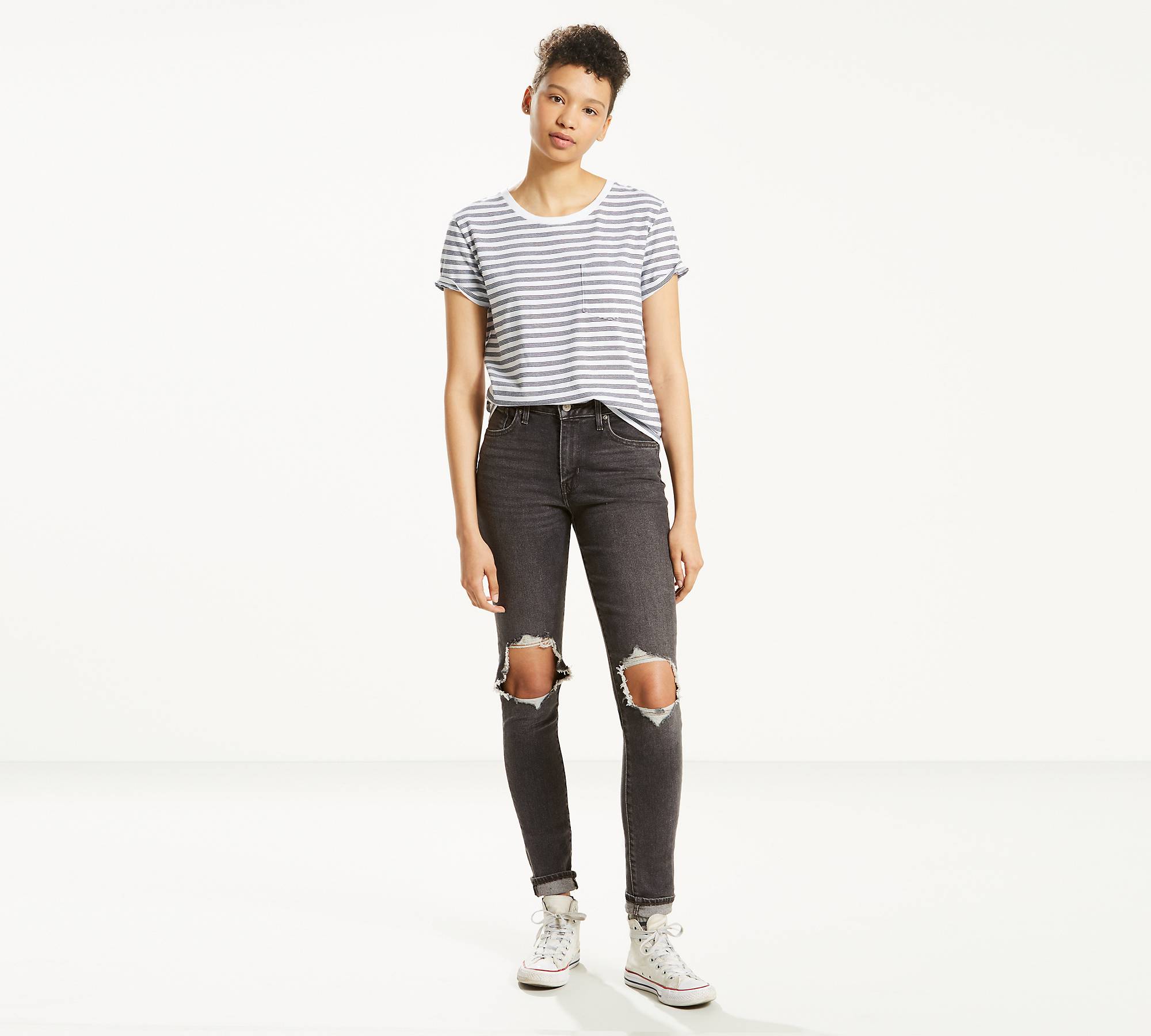 721 High Rise Ripped Skinny Women's Jeans - Black | Levi's® US