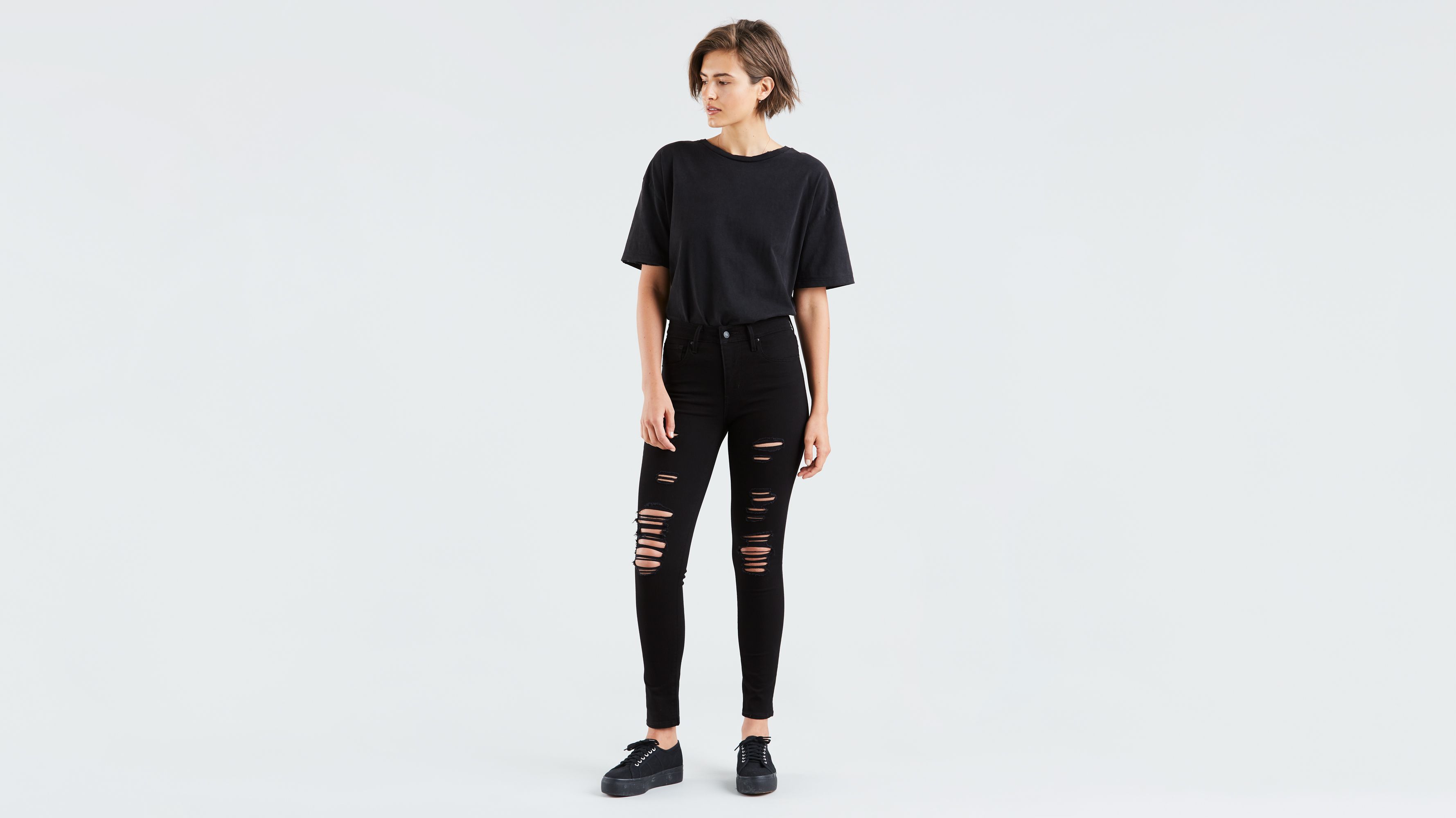 black ripped jeans womens levis