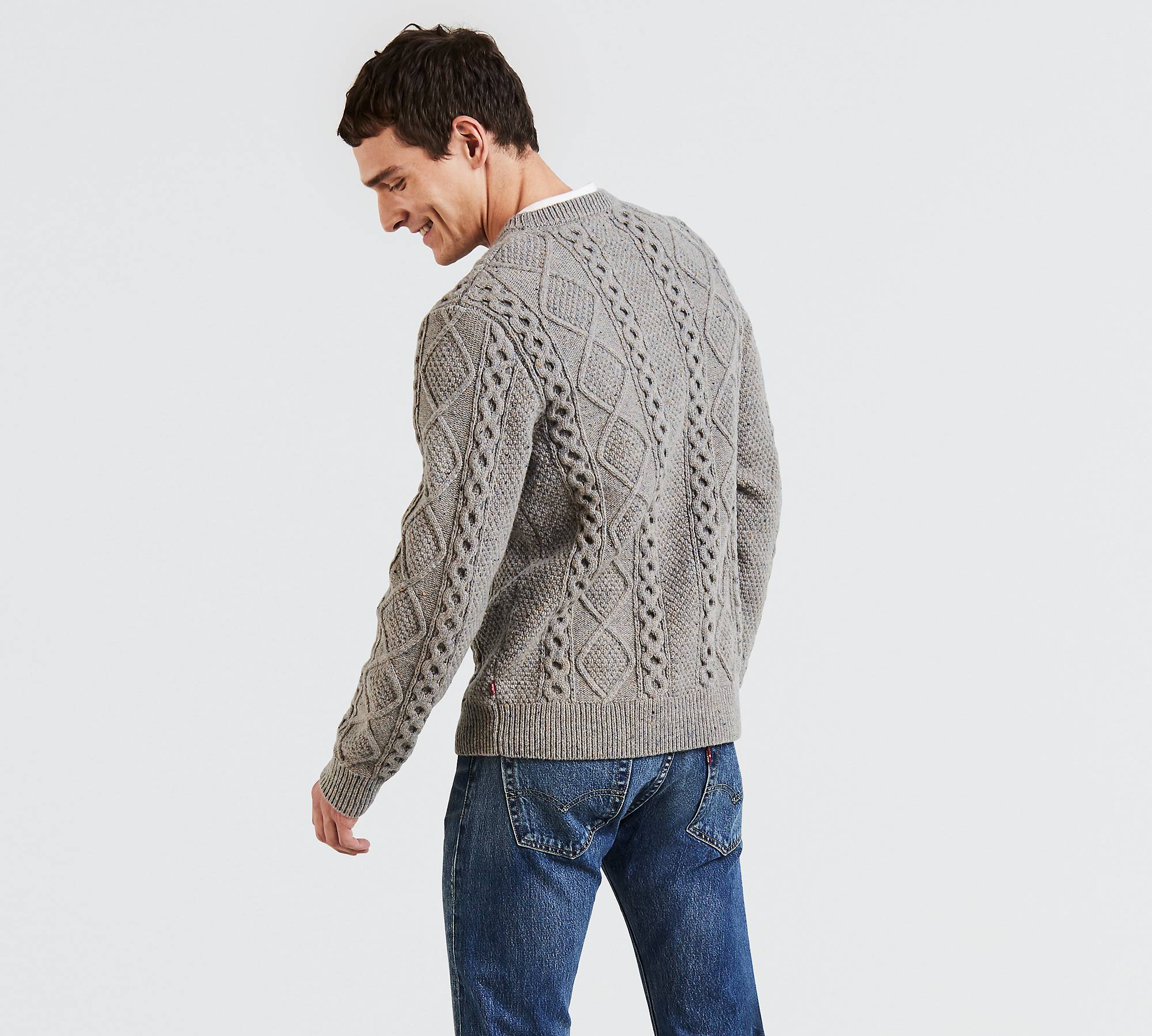 Fisherman Cable Crewneck Sweater - Grey