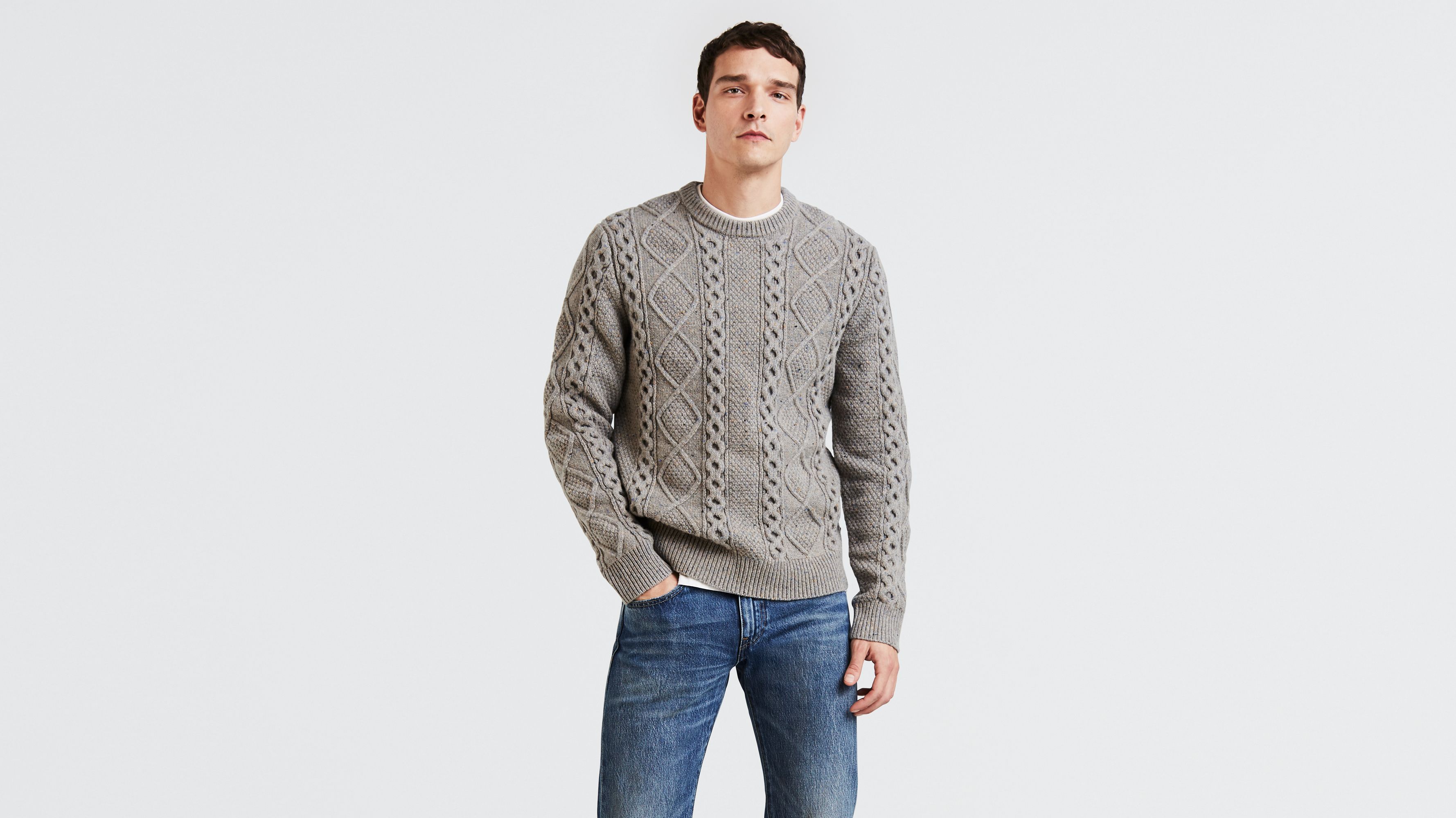 Fisherman Cable Crewneck Sweater - Grey | Levi's® US
