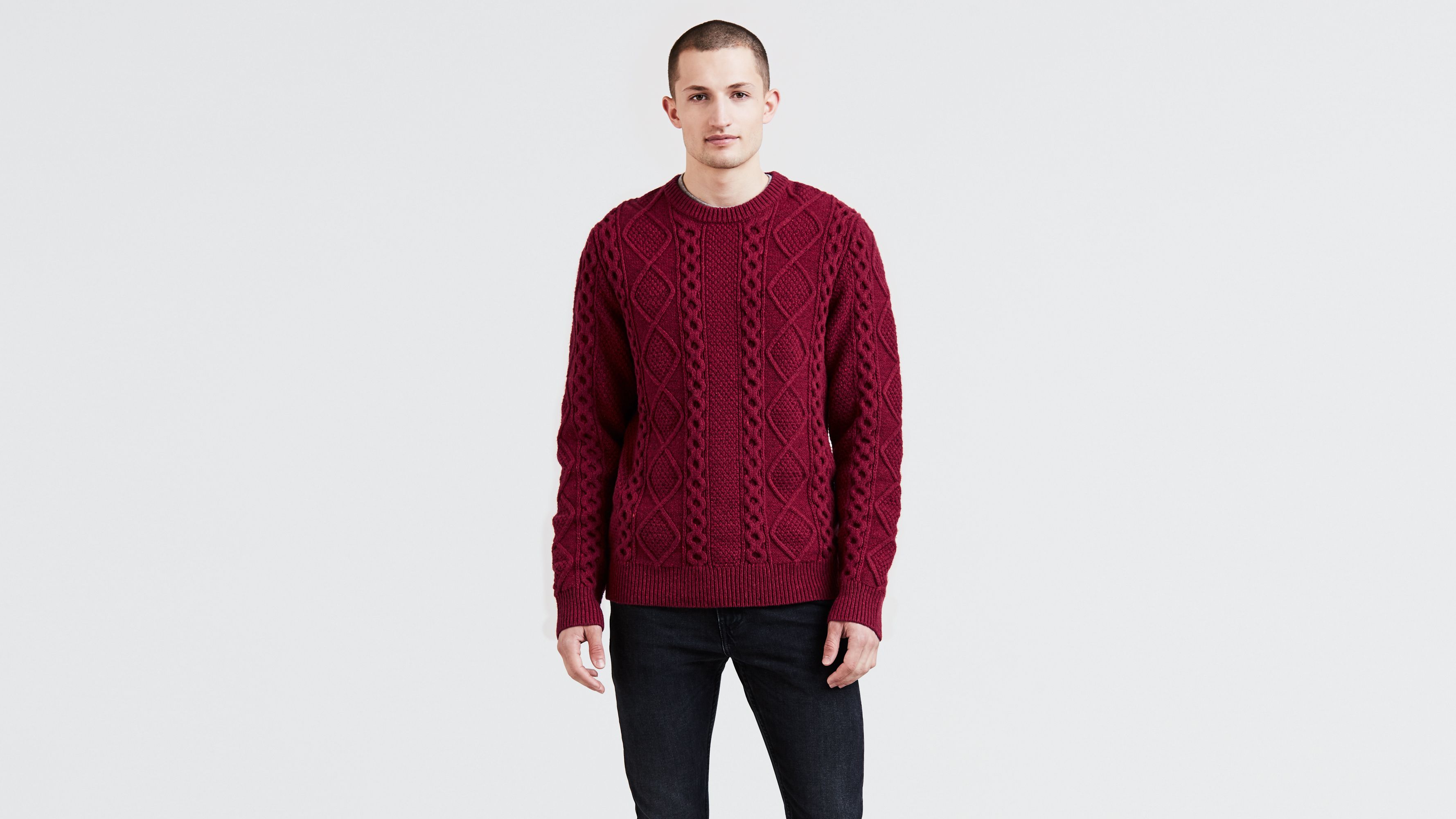 Fisherman Cable Crewneck Sweater - Red 