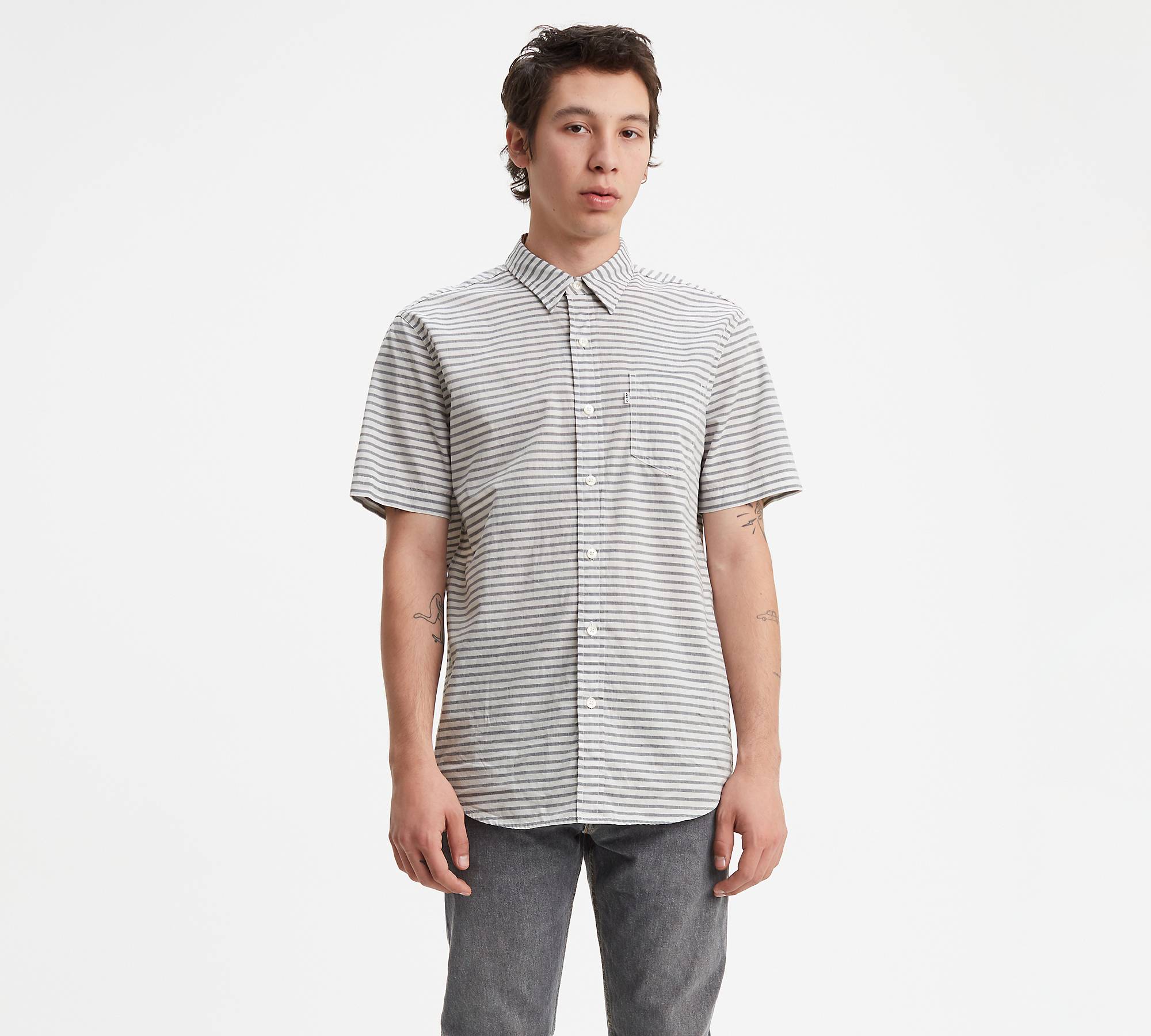 Striped Short Sleeve Classic One Pocket Shirt 1