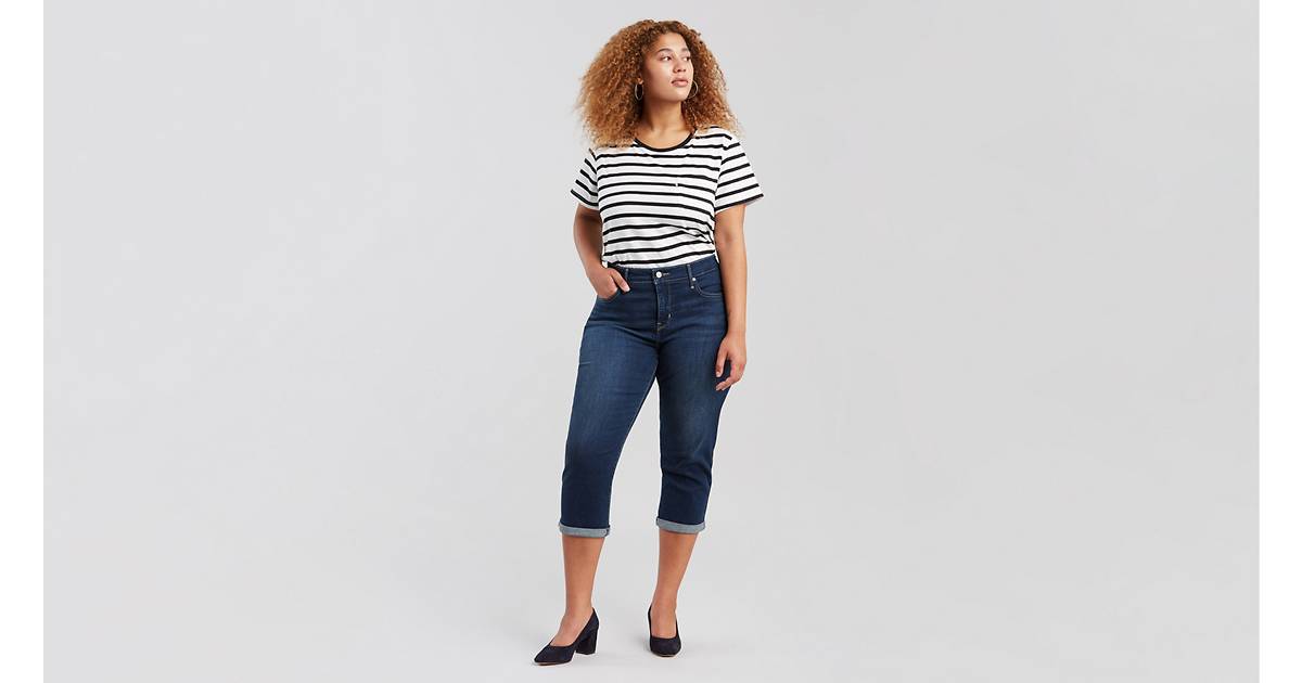 1826 Women's Plus Size Stretch HIGH Waist Denim Jeans Capri Dark