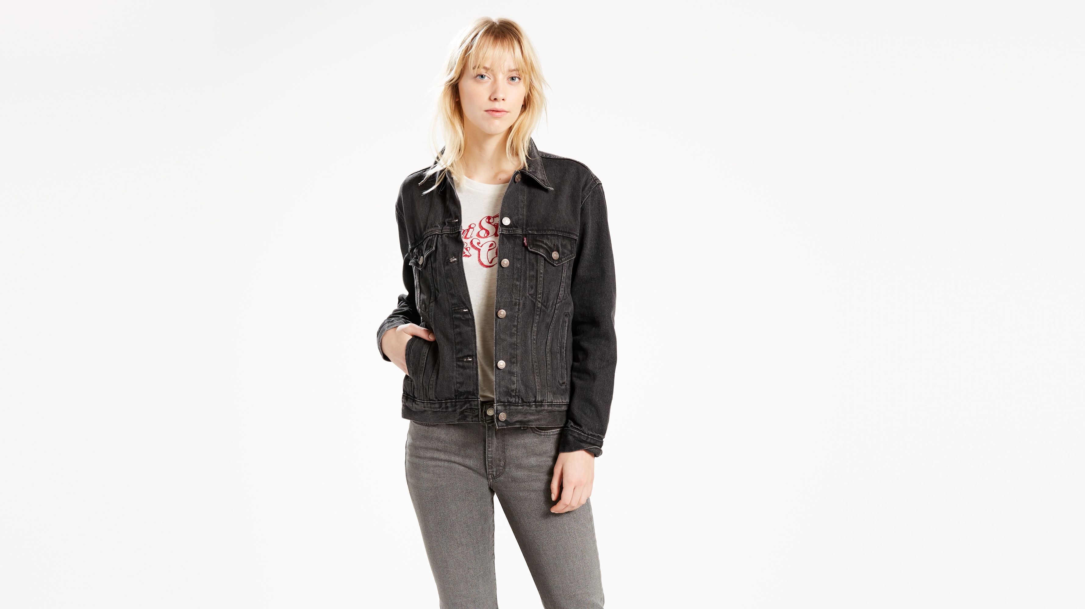 levi's ex boyfriend trucker jacket black