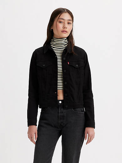 Levi's Cropped Thermore Denim Jacket ($98) ❤ liked on Polyvore featuring  outerwear, jack… | Jacket outfit women, Black denim jacket outfit, Black  jean jacket womens
