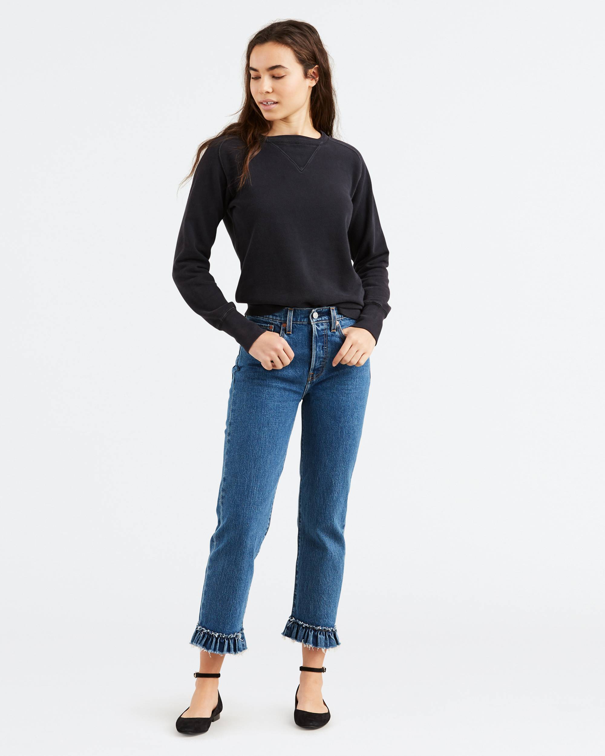 Wedgie Fit Straight Ruffle Hem Women's Jeans 1