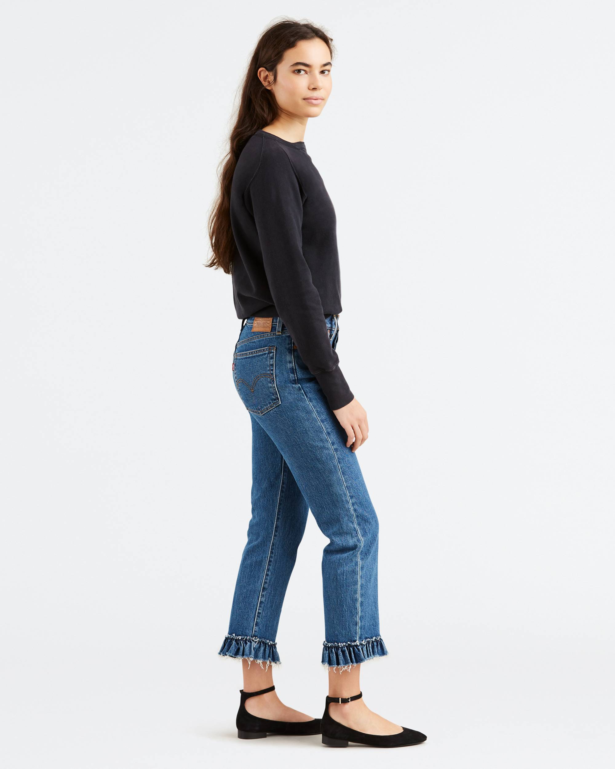 Wedgie Fit Straight Ruffle Hem Women's Jeans 2