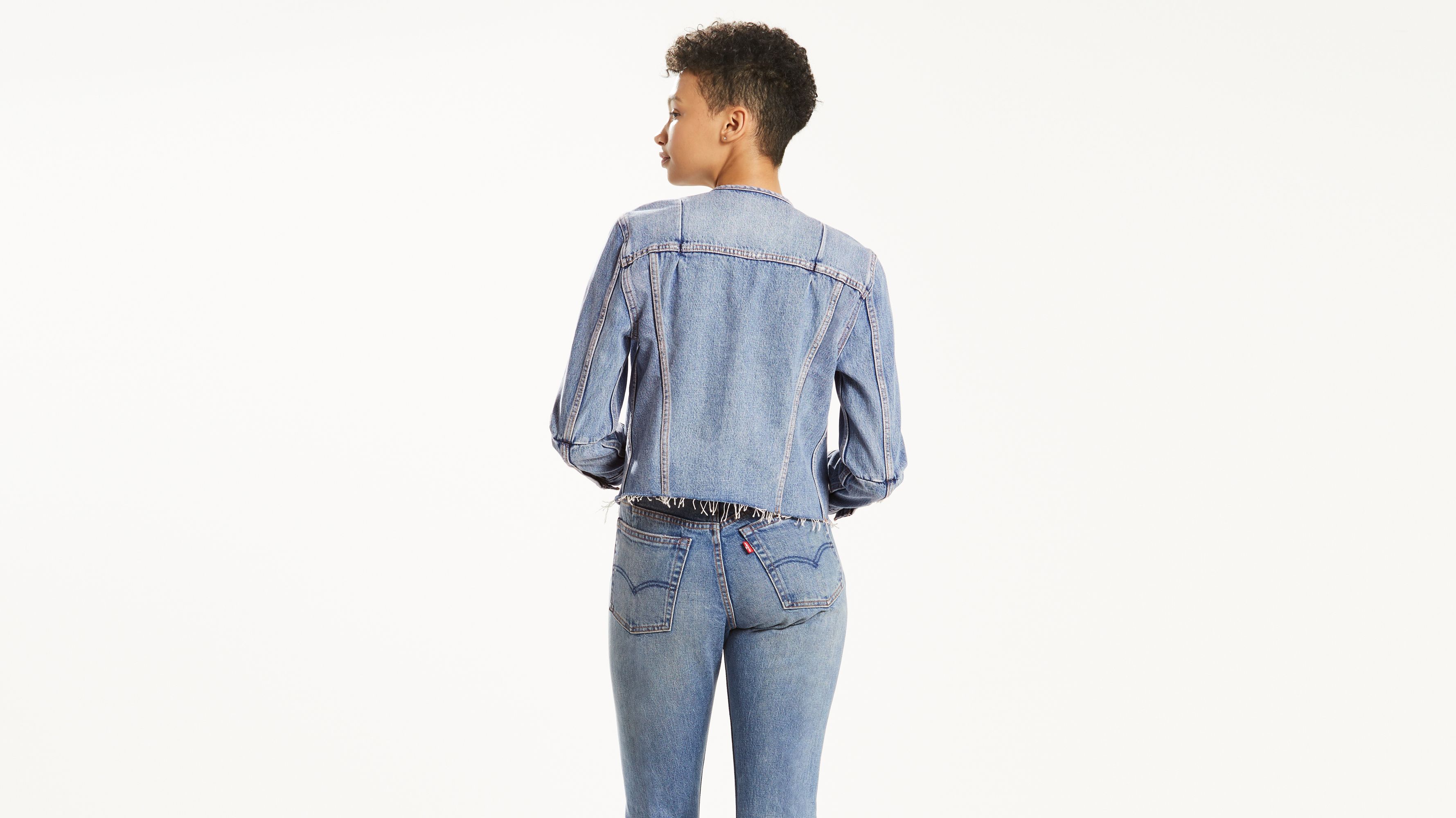 levis collarless denim jacket