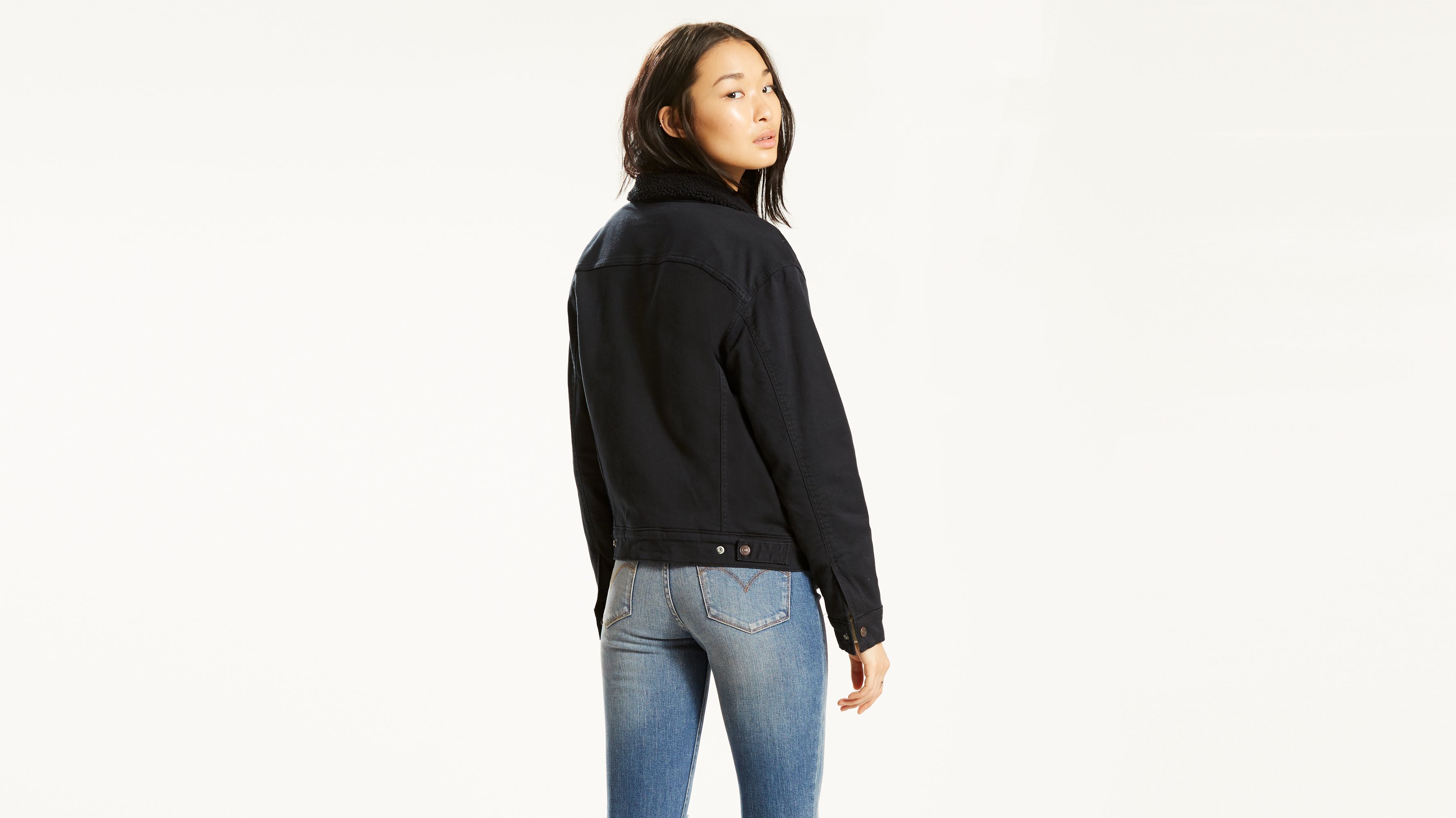 levis black sherpa trucker