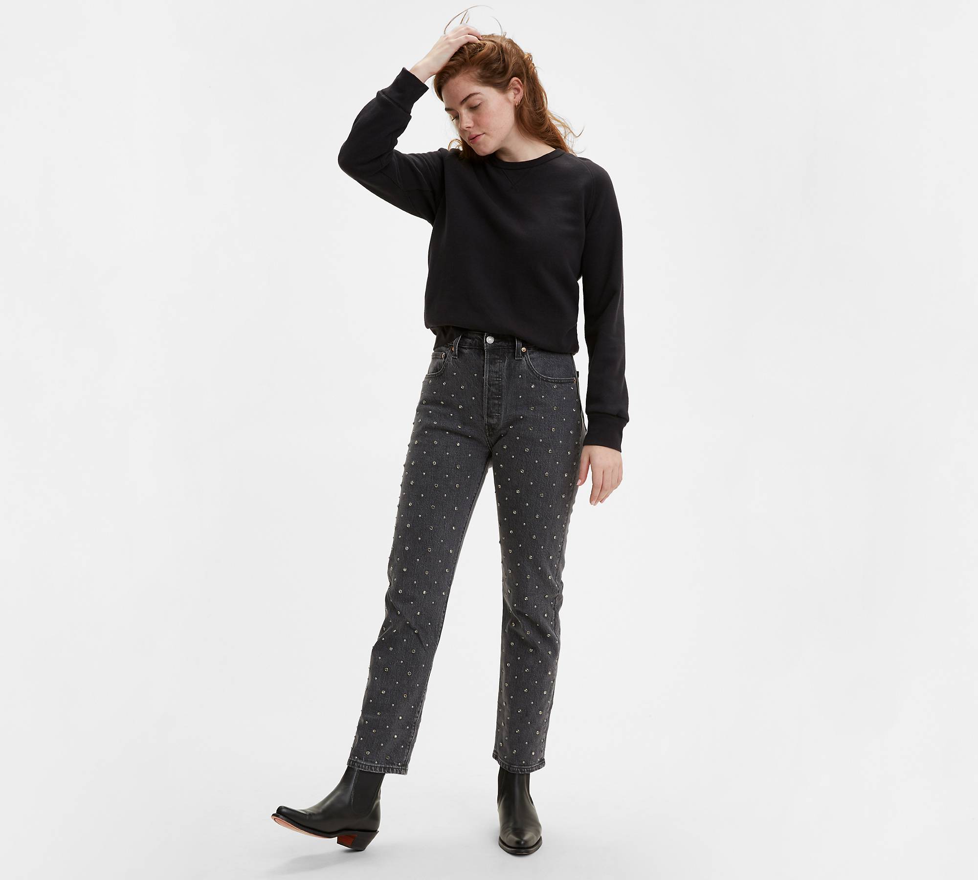 501® Original Cropped Studded Women's Jeans - Black | Levi's® CA