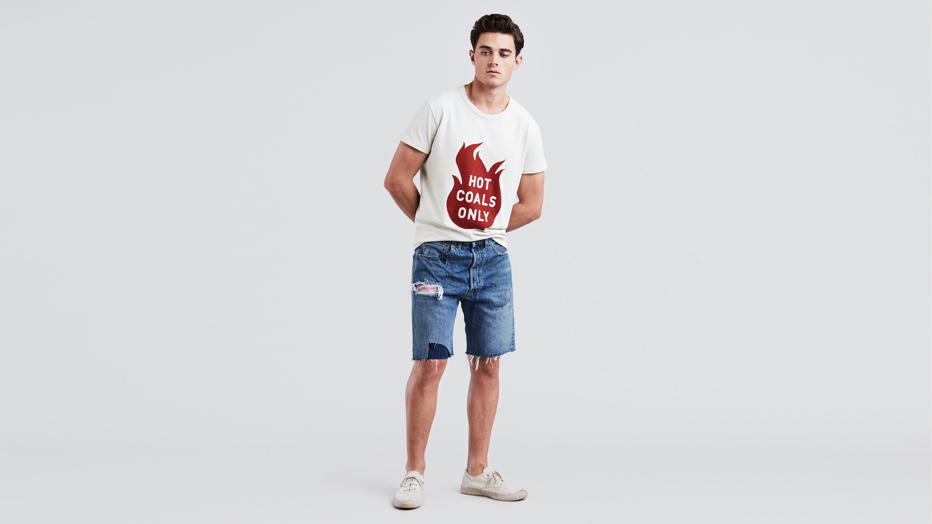 mens denim cut off shorts