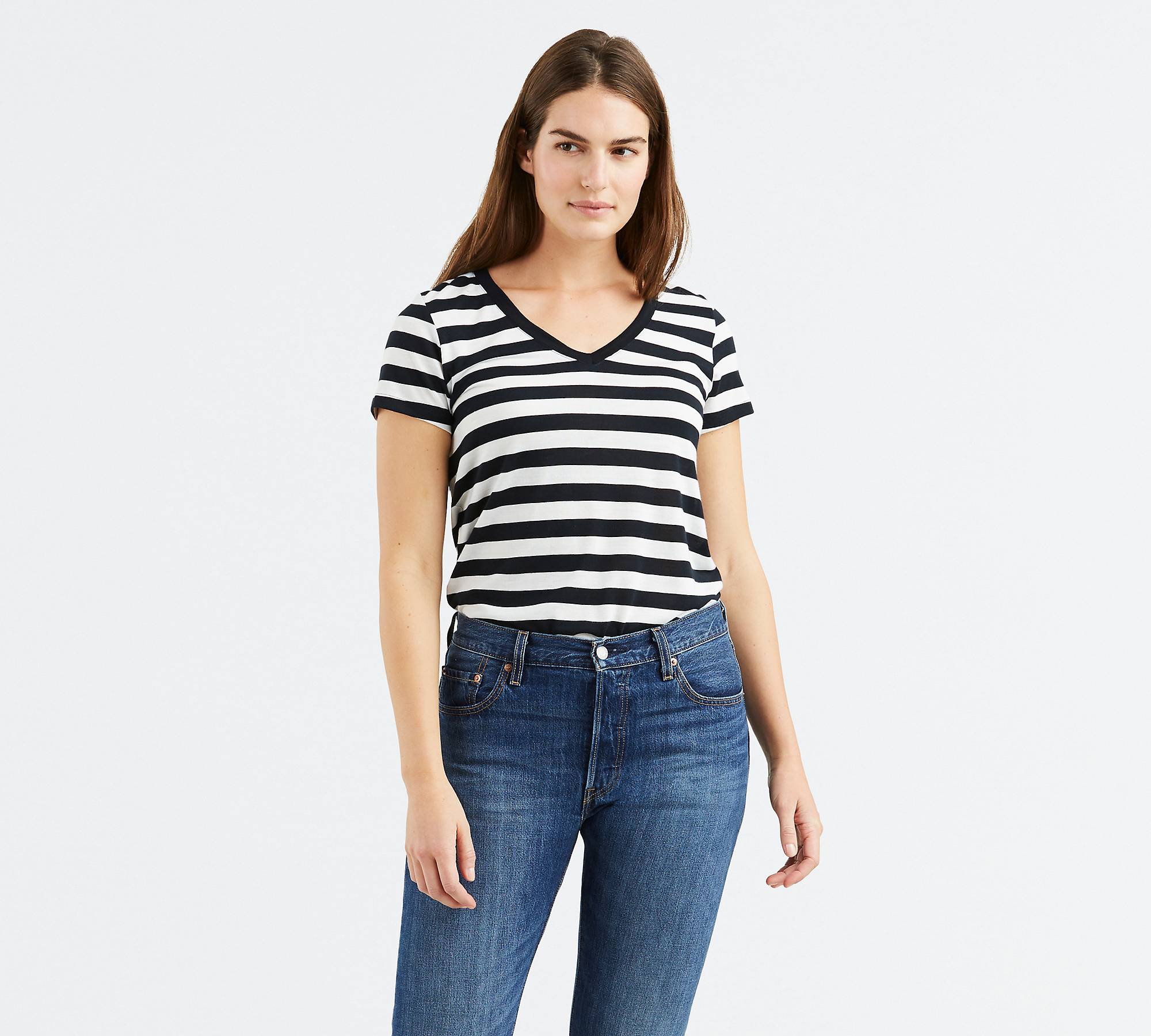 Striped Perfect V-Neck Tee Shirt 1