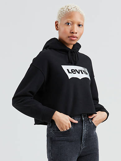 Levi's® Logo Raw Cut Hoodie - Black | Levi's® US