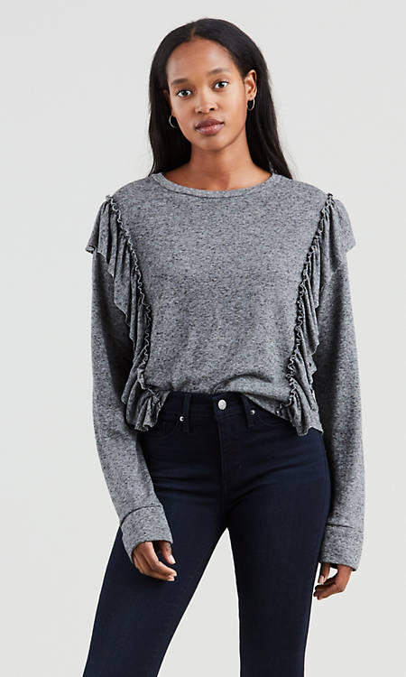 Long Sleeve Ruffled Tee Shirt Grey Levi S Us Long Sleeve Ruffled Tee Shirt Grey Levi S Us