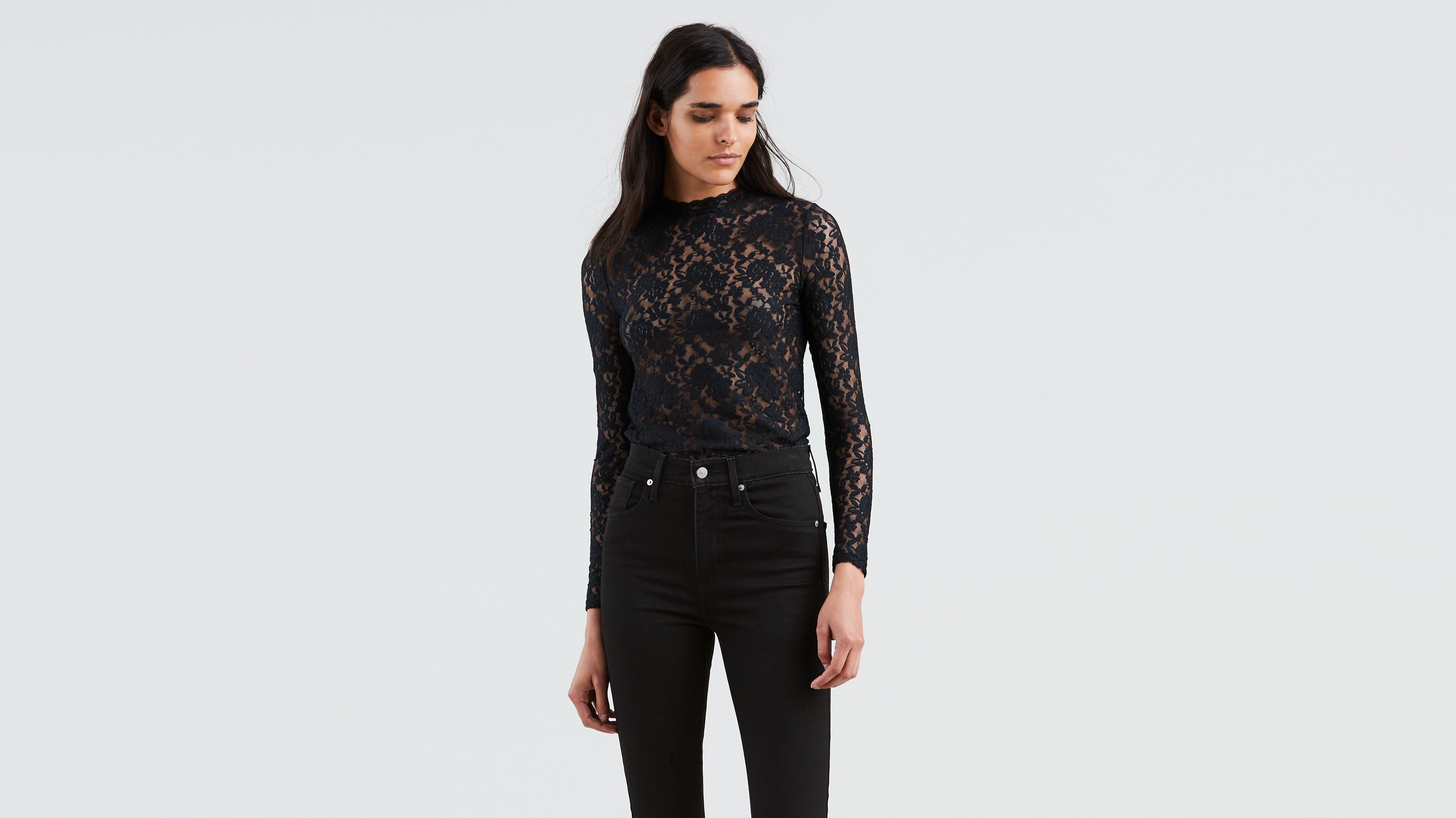 black shirt with lace sleeves