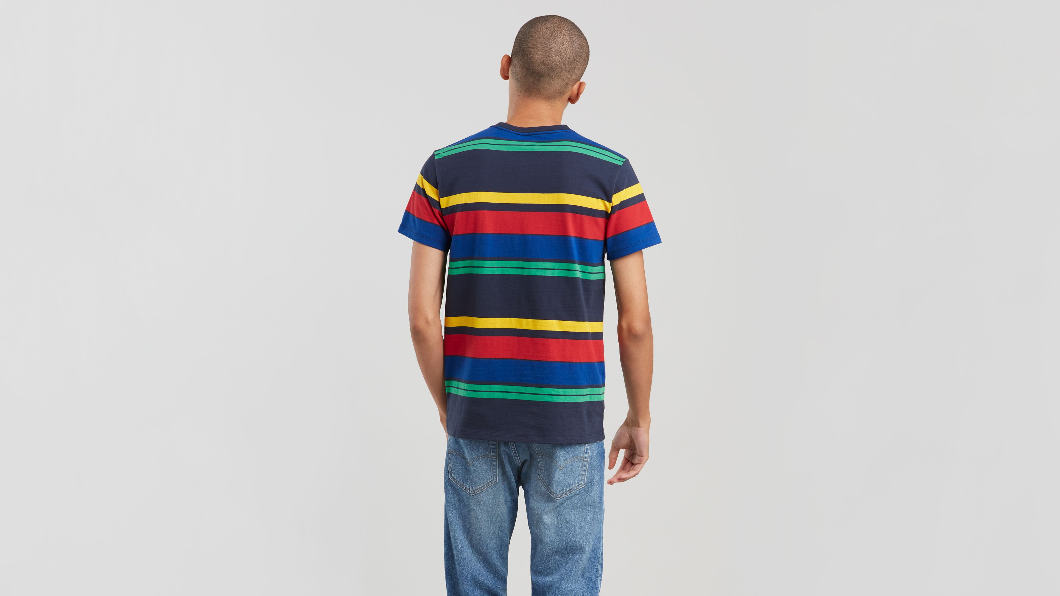 levi's blue and white striped shirt