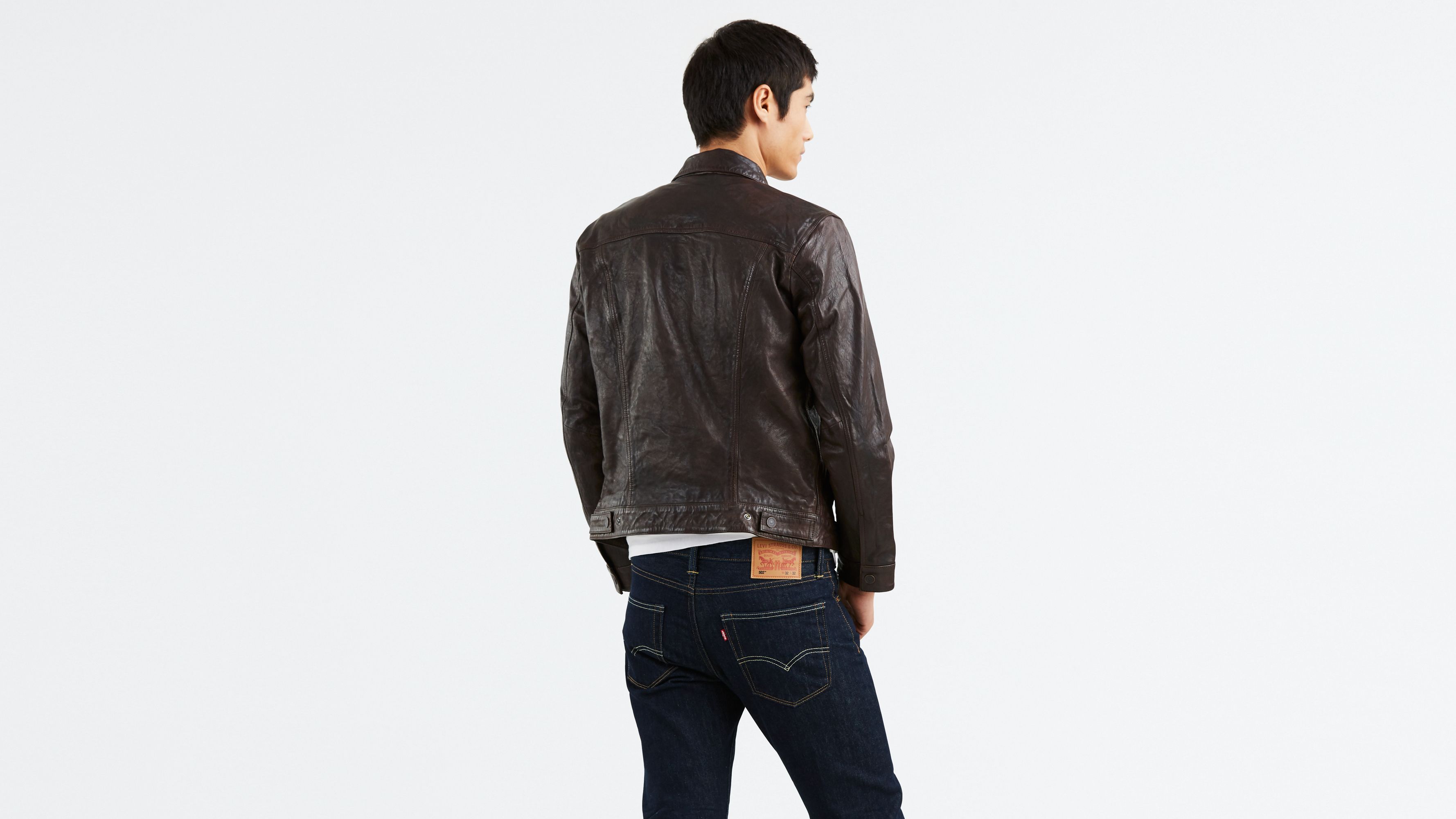levi's brown leather trucker jacket