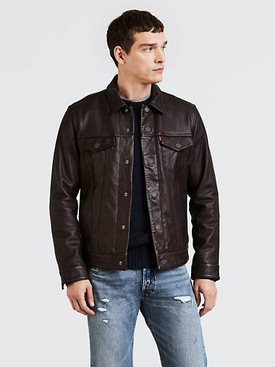 Top 65+ imagen levi’s brown leather trucker jacket
