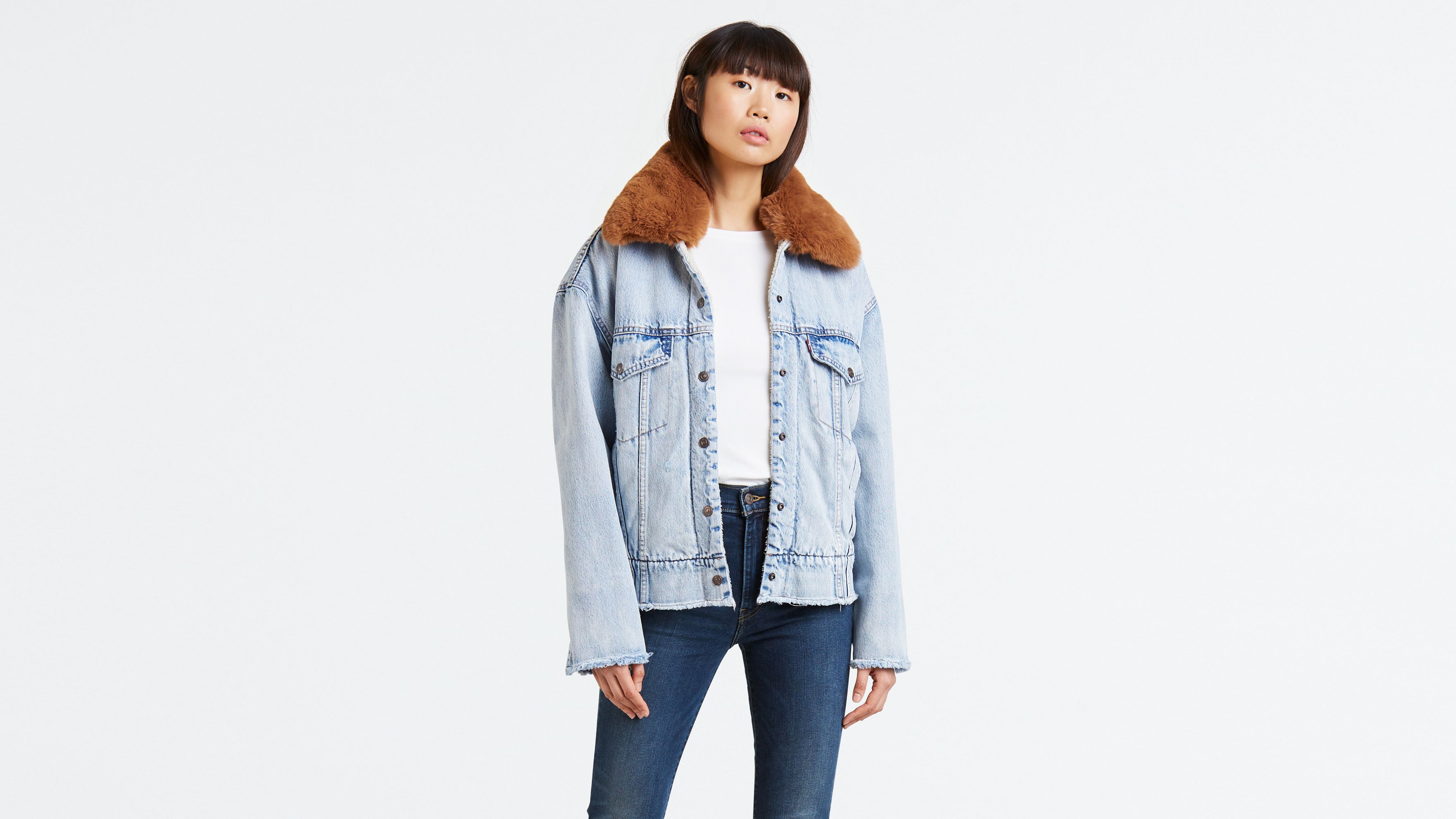 Long Sleeve Shearling Lined Denim Jeans Jacket with Detachable Fur Collar &  Cuff | Stylish jackets, Long sleeve denim jacket, Lined denim jacket