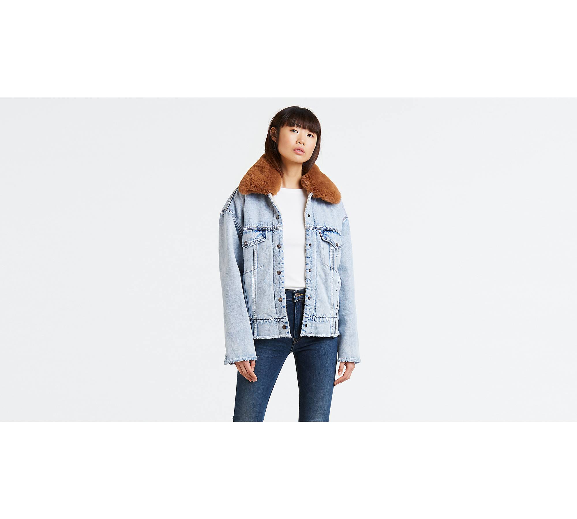 Denim jacket with shearling collar - Woman