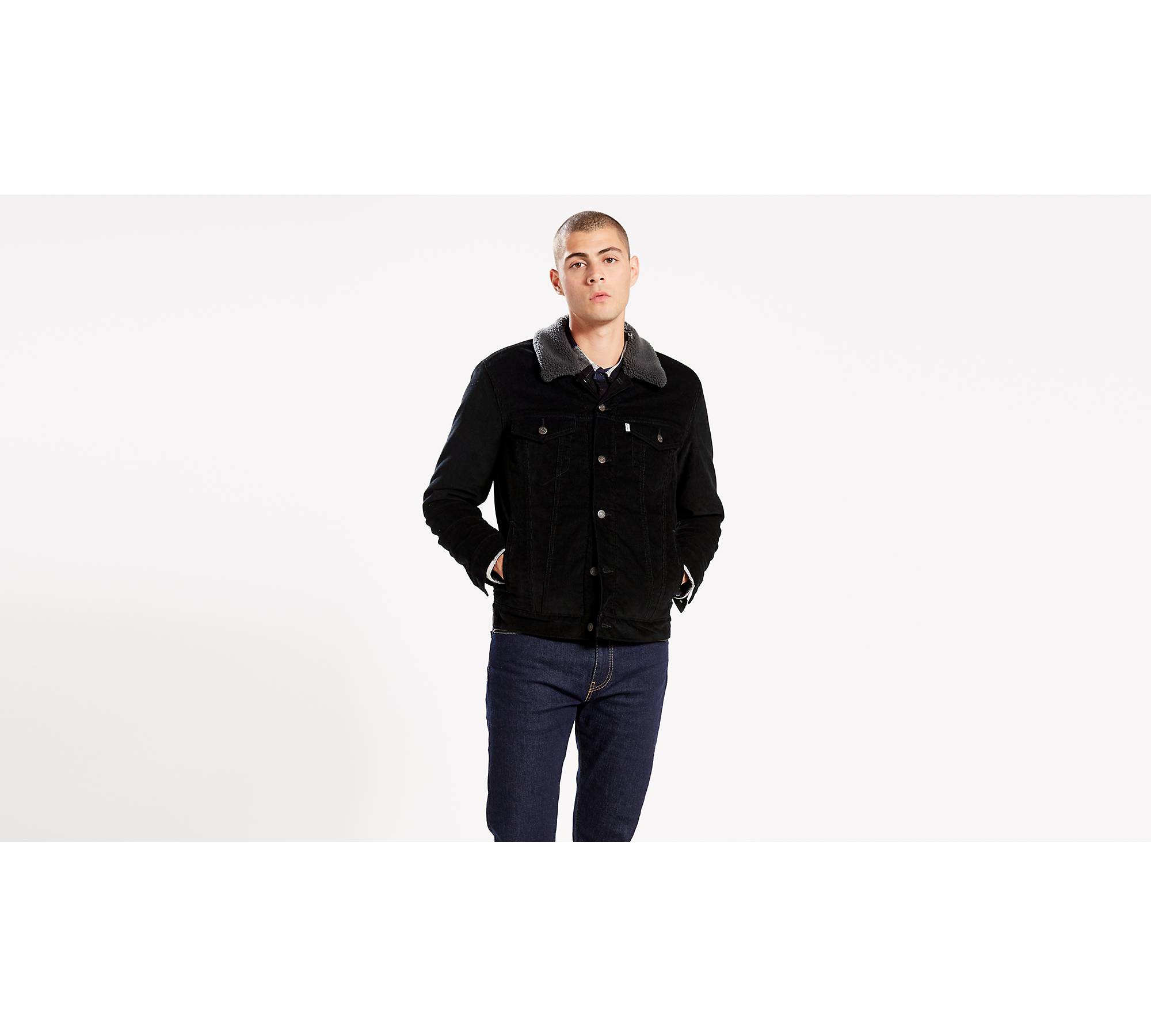 Levi's Men's Sherpa Trucker Jacket (Also Available in Big & Tall), Black  Stonewash, X-Small at  Men's Clothing store