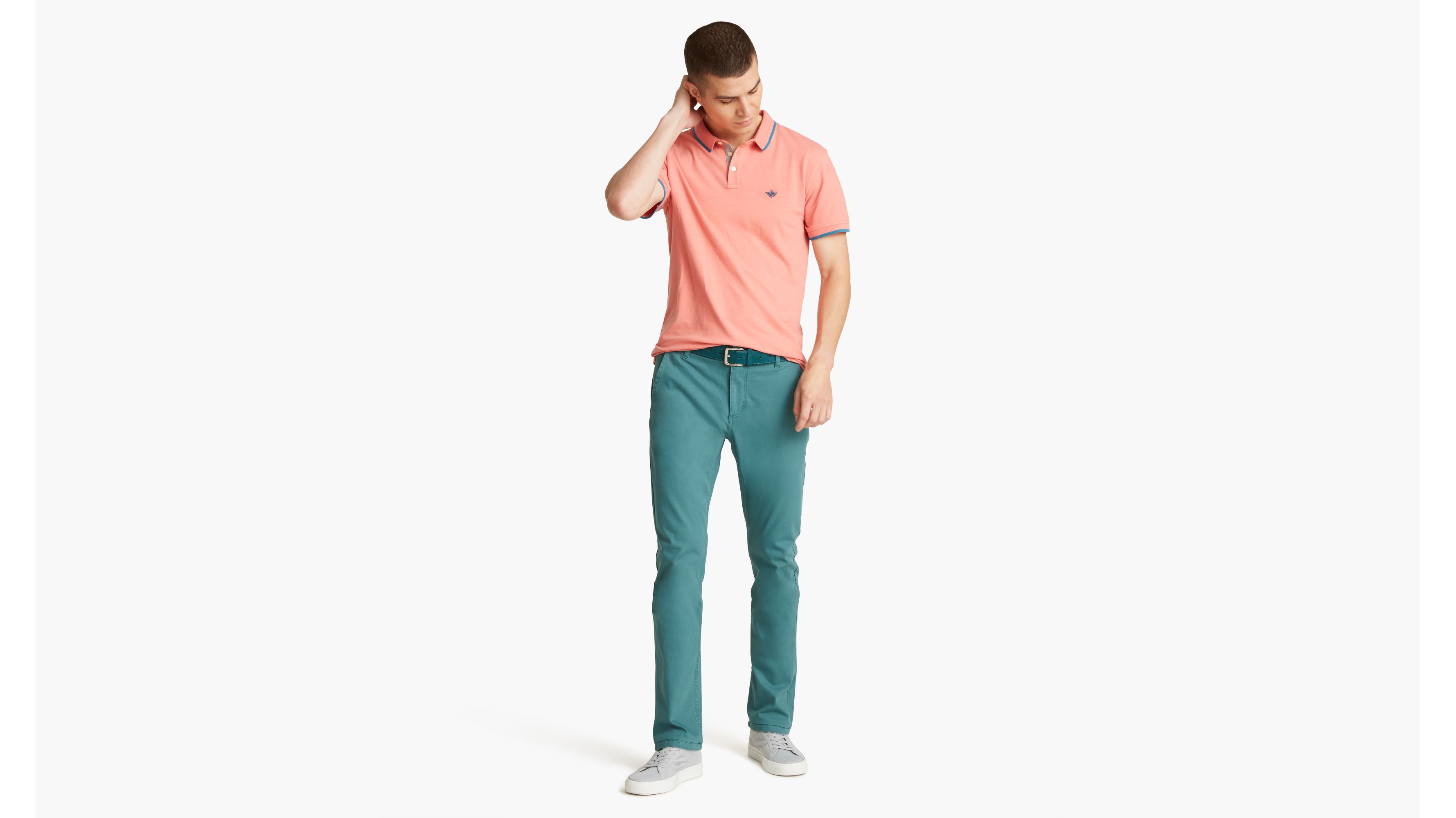 khaki pants blue polo